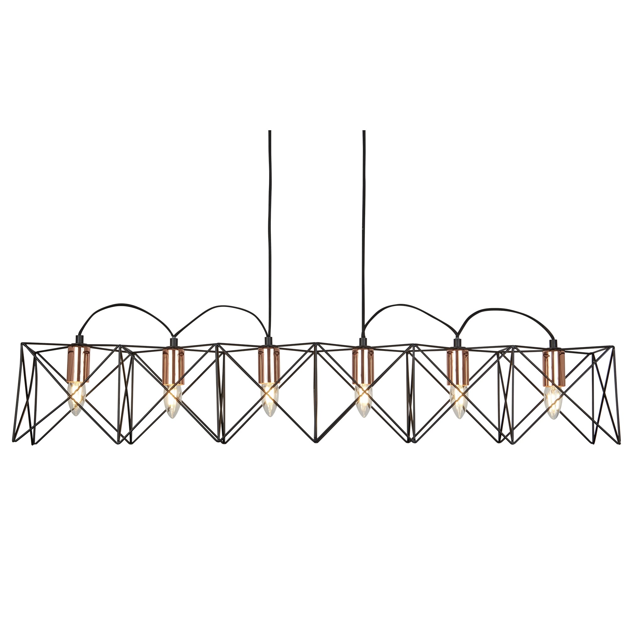 Anthea Modern 6 Light Bar Ceiling Pendant In Black And Copper Finish 8416-6BK