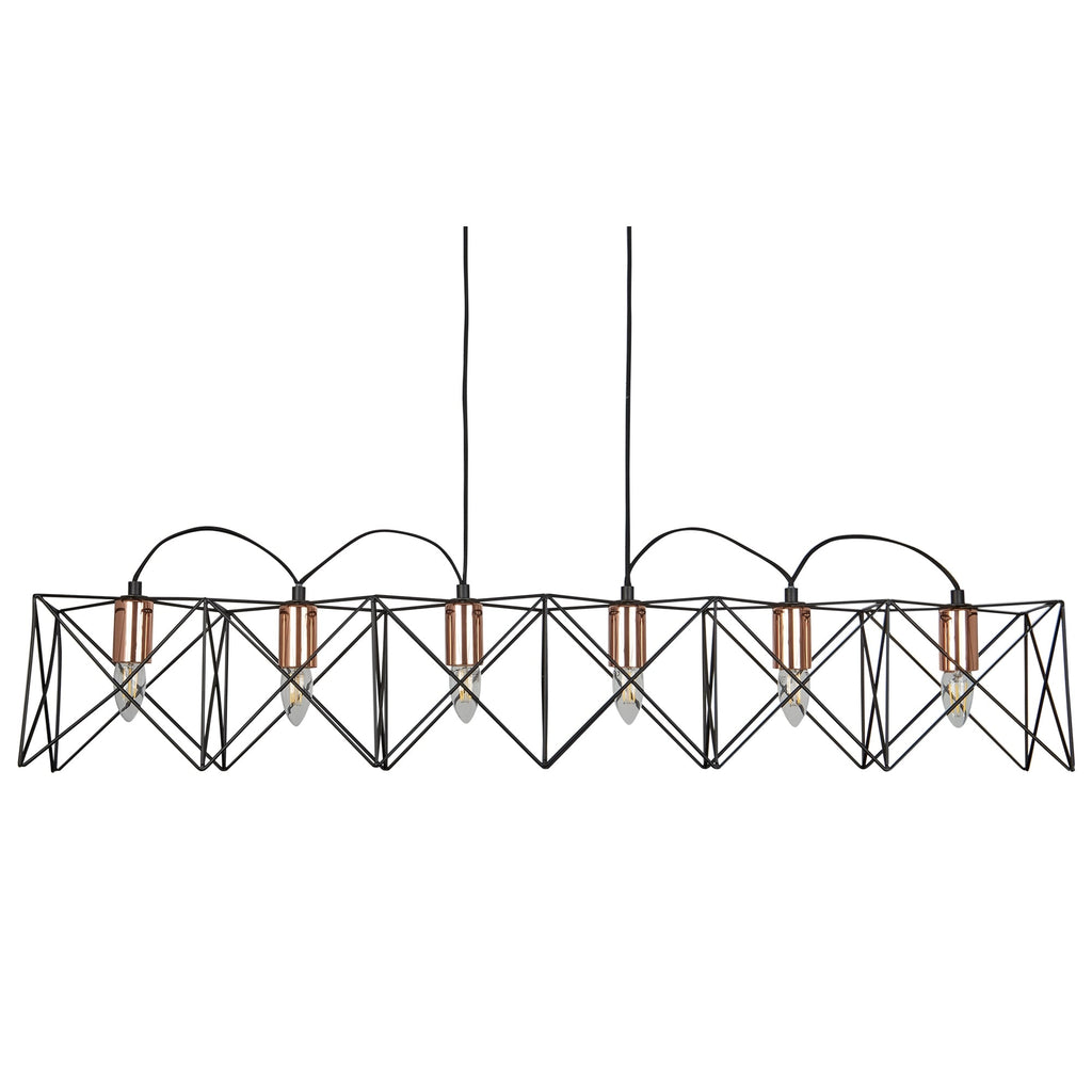Anthea Modern 6 Light Bar Ceiling Pendant In Black And Copper Finish 8416-6BK