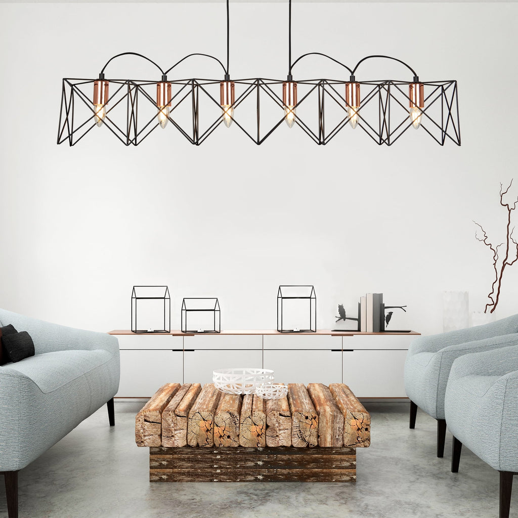 Anthea Modern 6 Light Bar Ceiling Pendant In Black And Copper Finish 8416-6BK