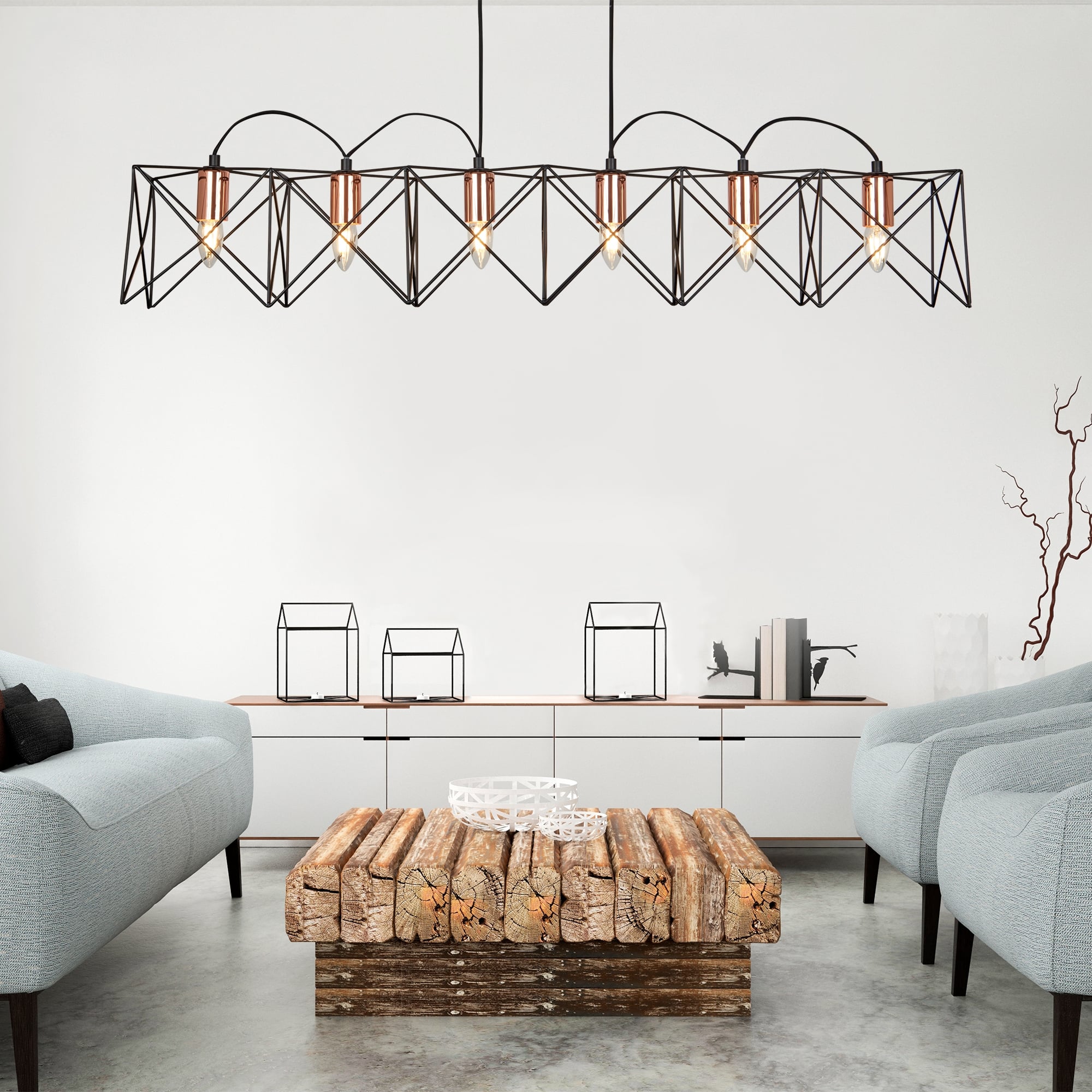Anthea Modern 6 Light Bar Ceiling Pendant In Black And Copper Finish 8416-6BK