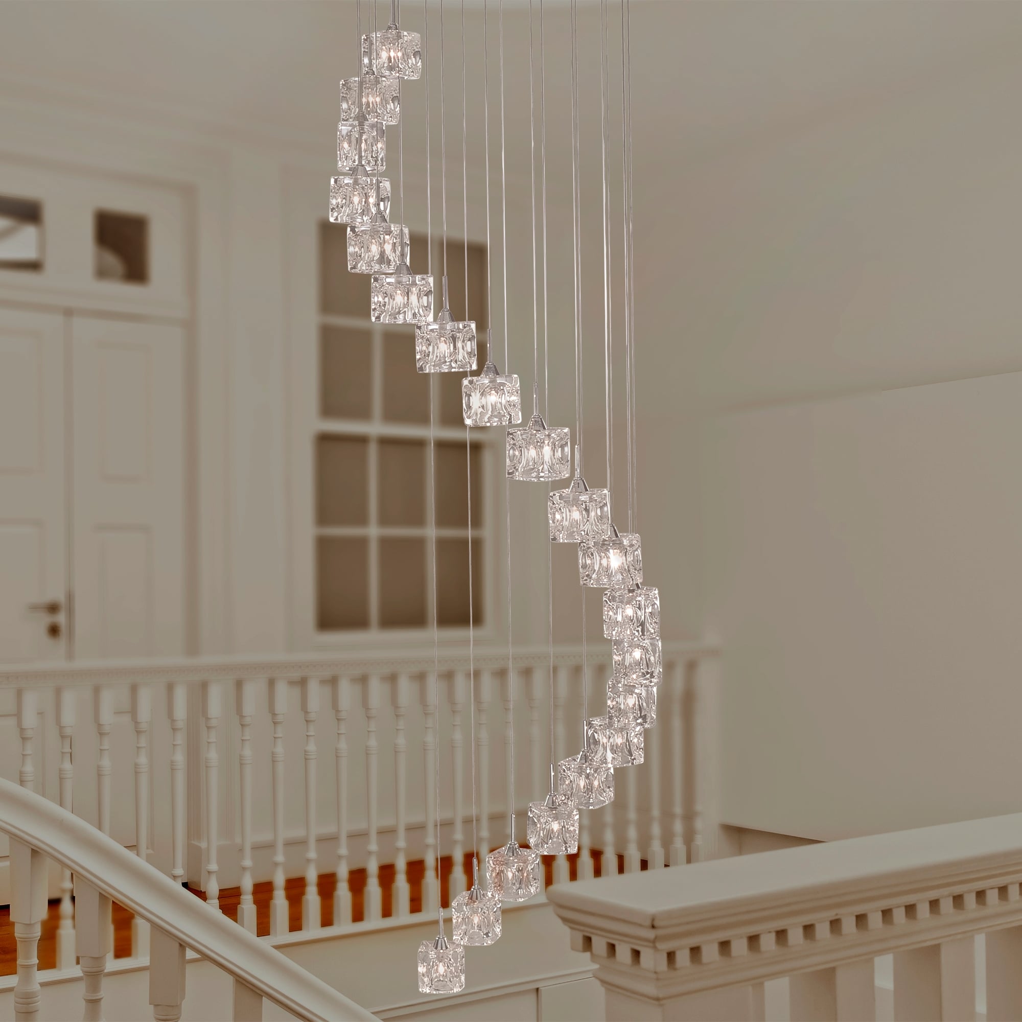 Sculptured Ice Modern 20 Light Multi Drop Ceiling Light in Chrome Finish 6720-20-LED