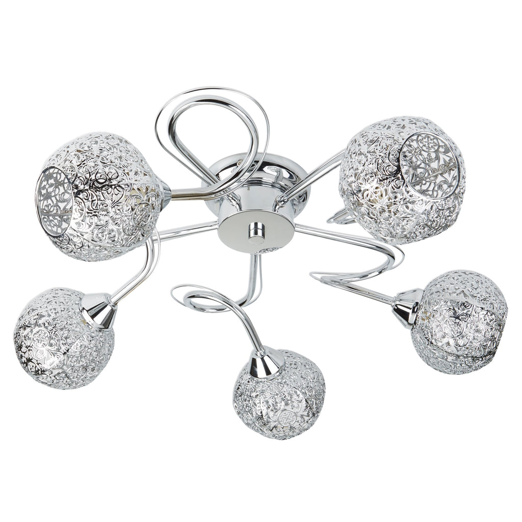 Souk 5 Light Semi Flush Ceiling Light With Fretwork Shades 6535-5CC