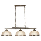 Bistro II Classic 3 Light Ceiling Bar Pendant In Antique Brass With Glass Shades 3593-3AB