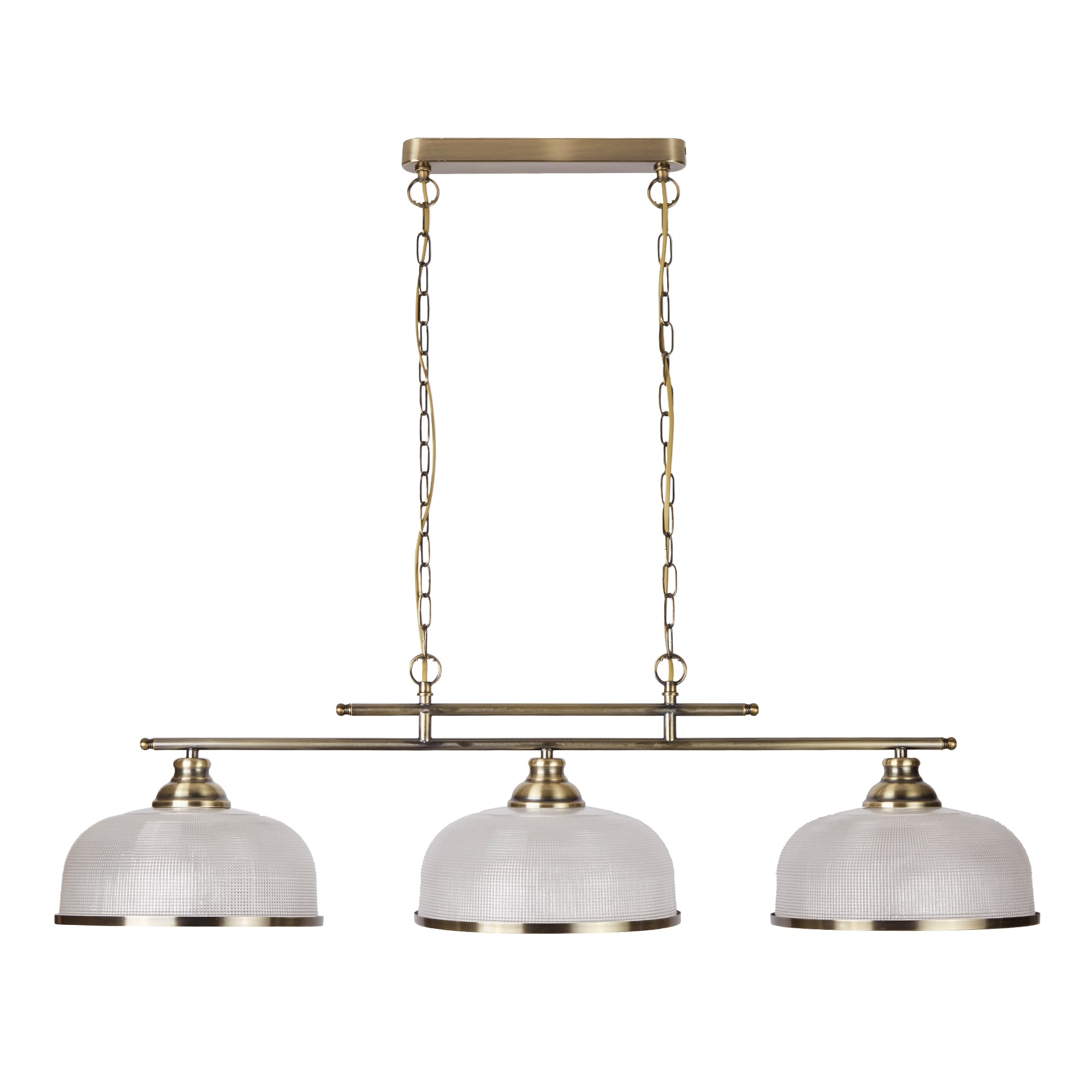 Bistro II Classic 3 Light Ceiling Bar Pendant In Antique Brass With Glass Shades 3593-3AB