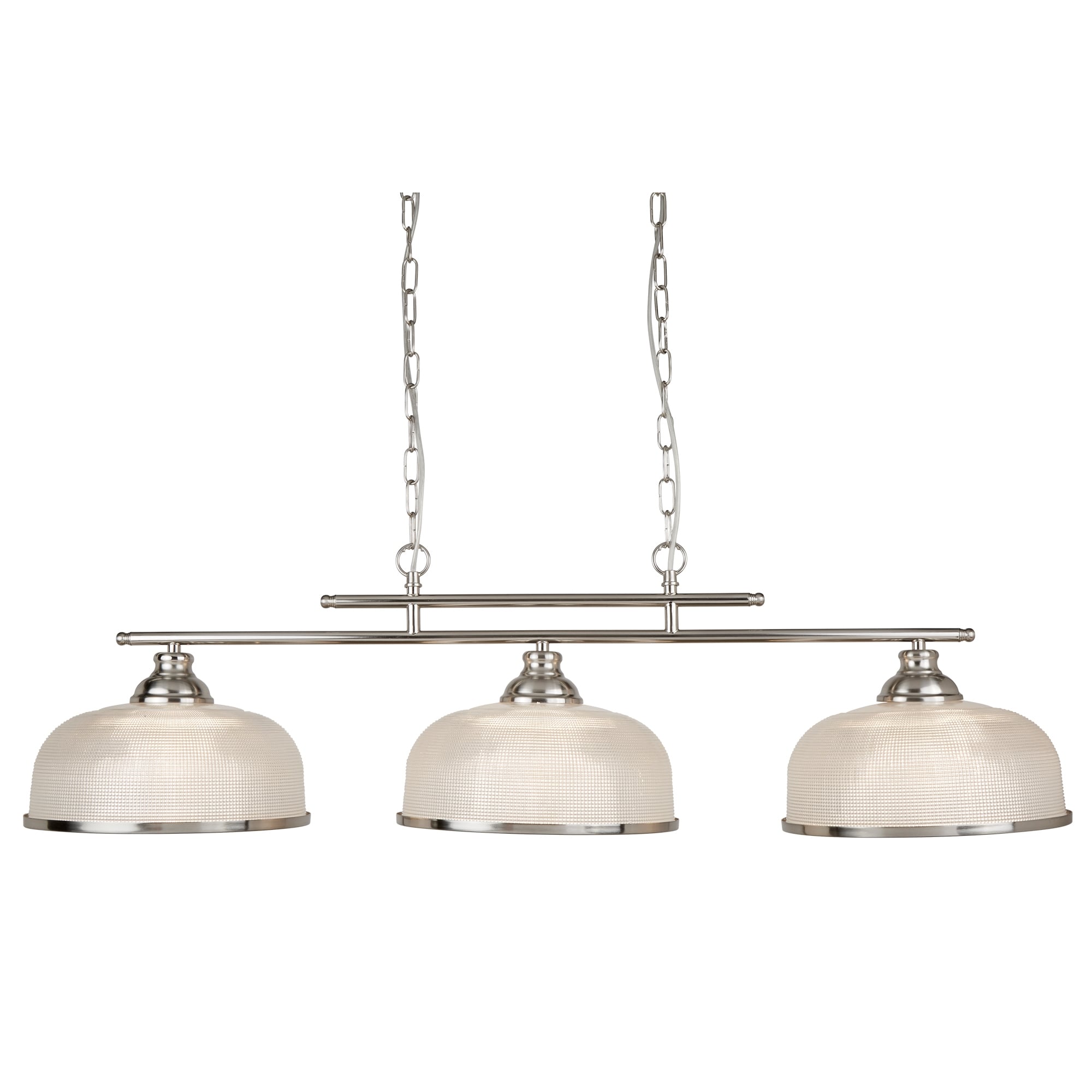 Bistro II Classic 3 Light Ceiling Bar Pendant In Satin Silver With Glass Shades 3593-3SS
