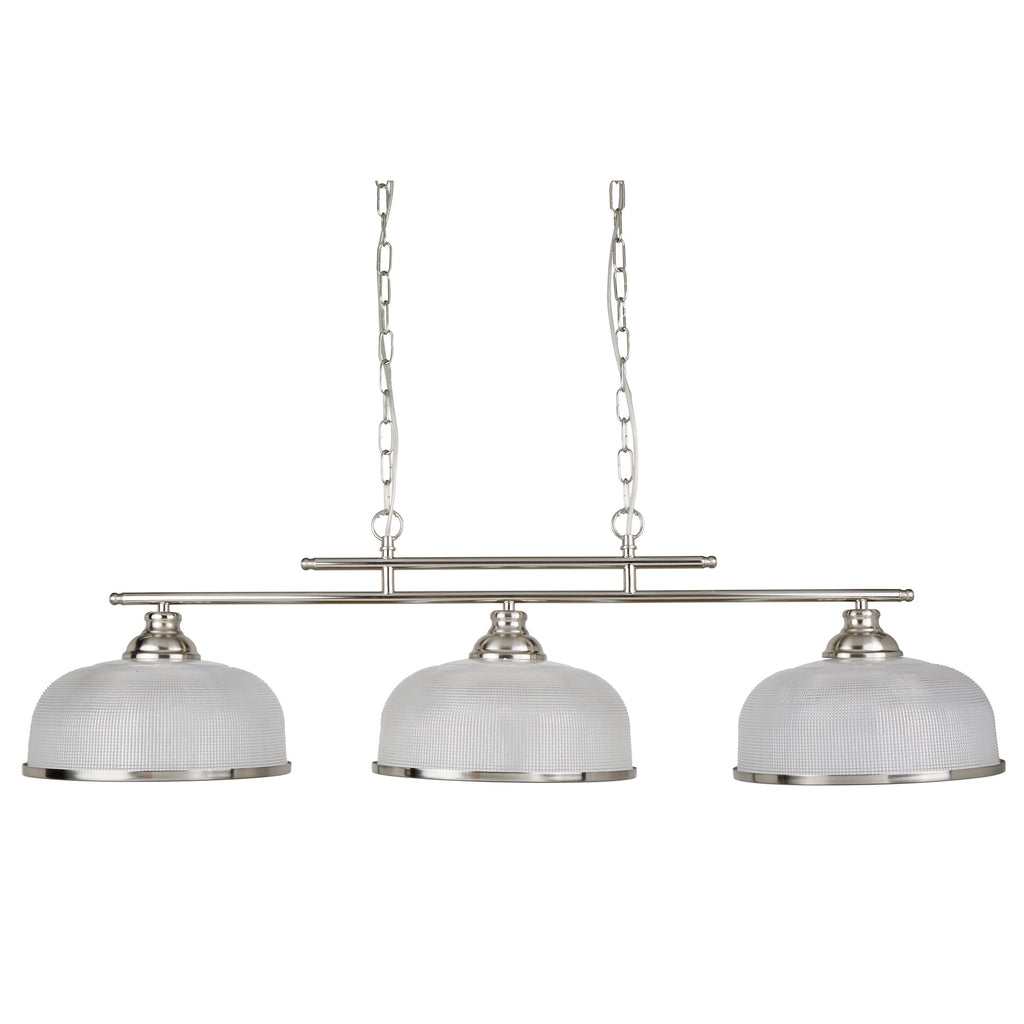 Bistro II Classic 3 Light Ceiling Bar Pendant In Satin Silver With Glass Shades 3593-3SS