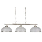 Bistro II Classic 3 Light Ceiling Bar Pendant In Satin Silver With Glass Shades 3593-3SS