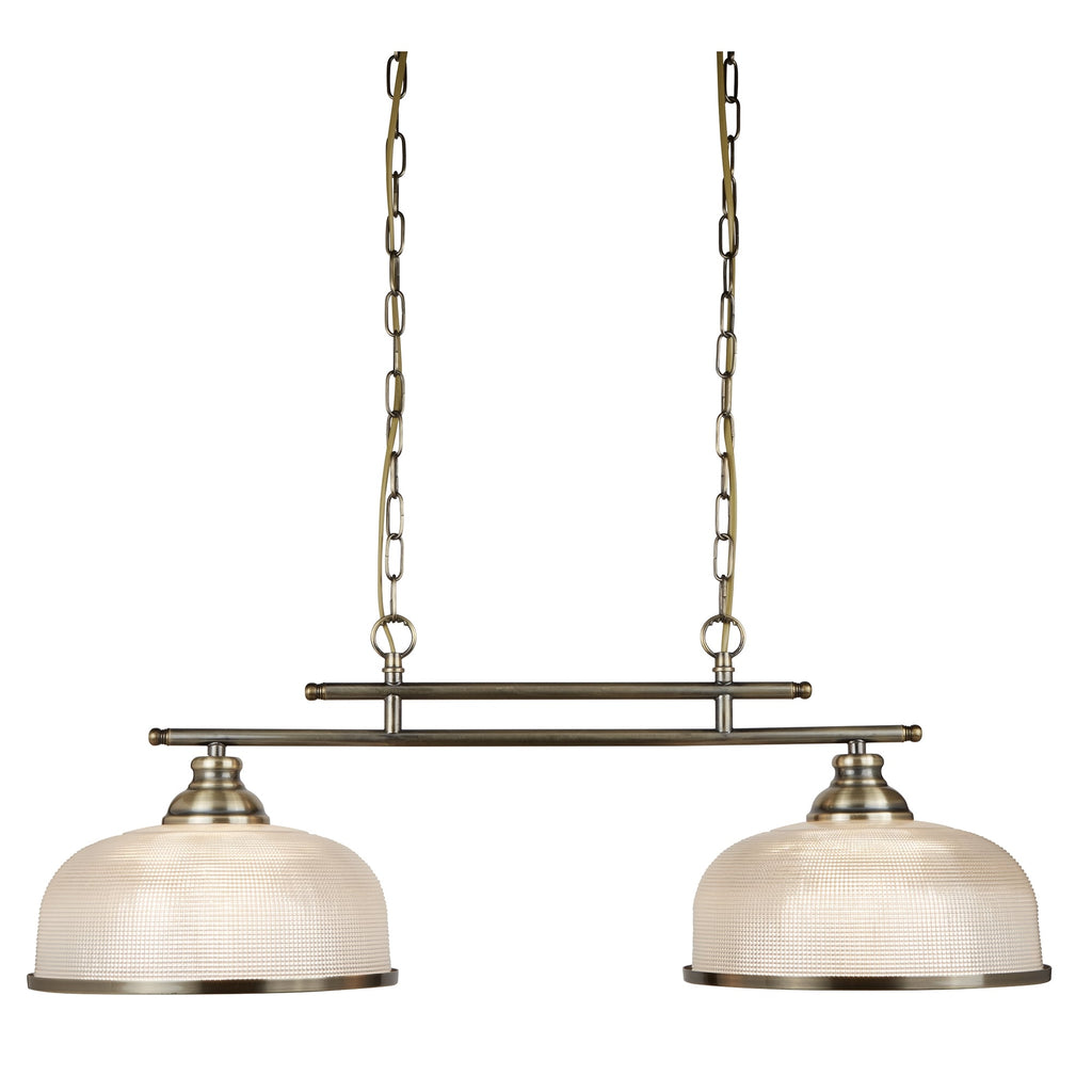 Bistro II Classic 2 Light Ceiling Bar Pendant In Antique Brass With Glass Shades 3592-2AB