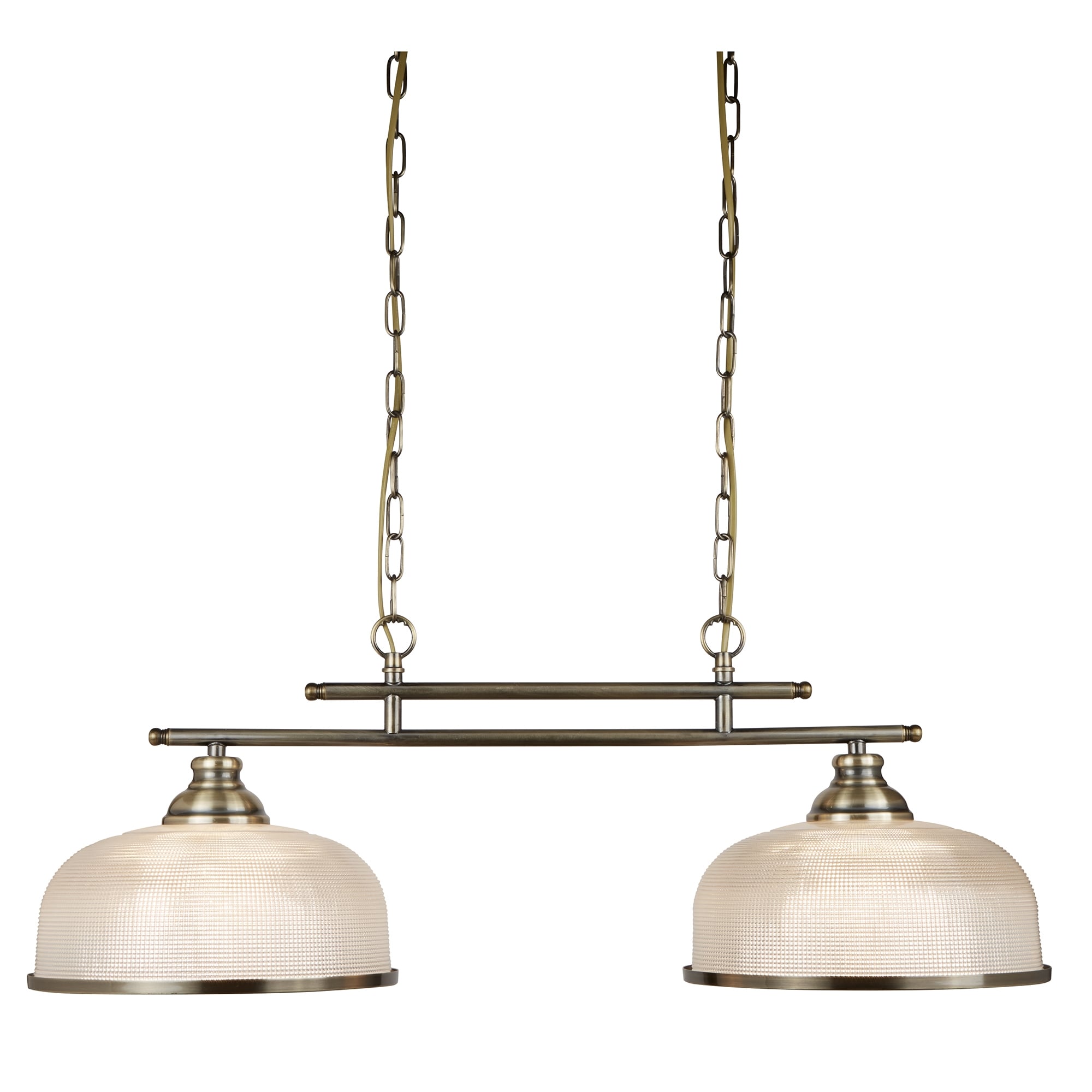 Bistro II Classic 2 Light Ceiling Bar Pendant In Antique Brass With Glass Shades 3592-2AB