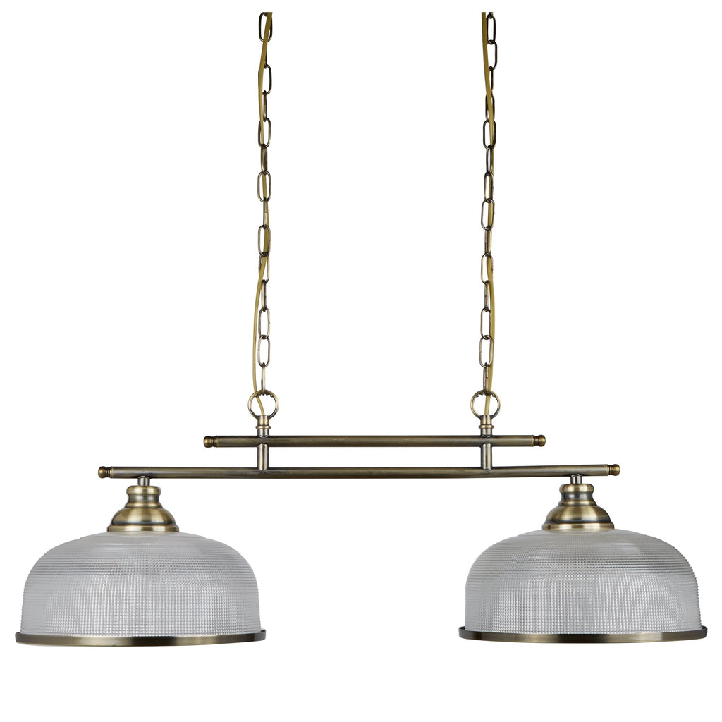 Bistro II Classic 2 Light Ceiling Bar Pendant In Antique Brass With Glass Shades 3592-2AB