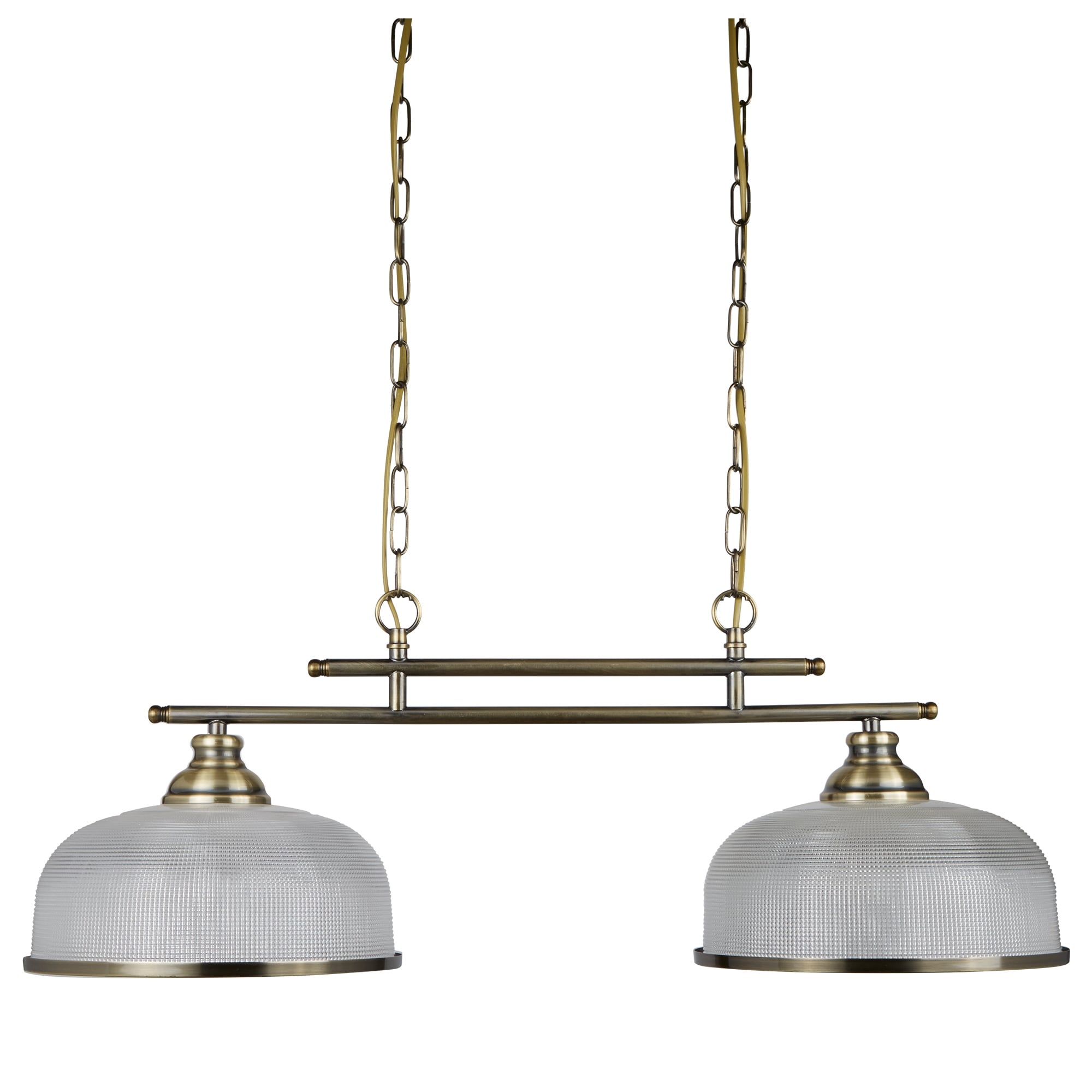 Bistro II Classic 2 Light Ceiling Bar Pendant In Antique Brass With Glass Shades 3592-2AB