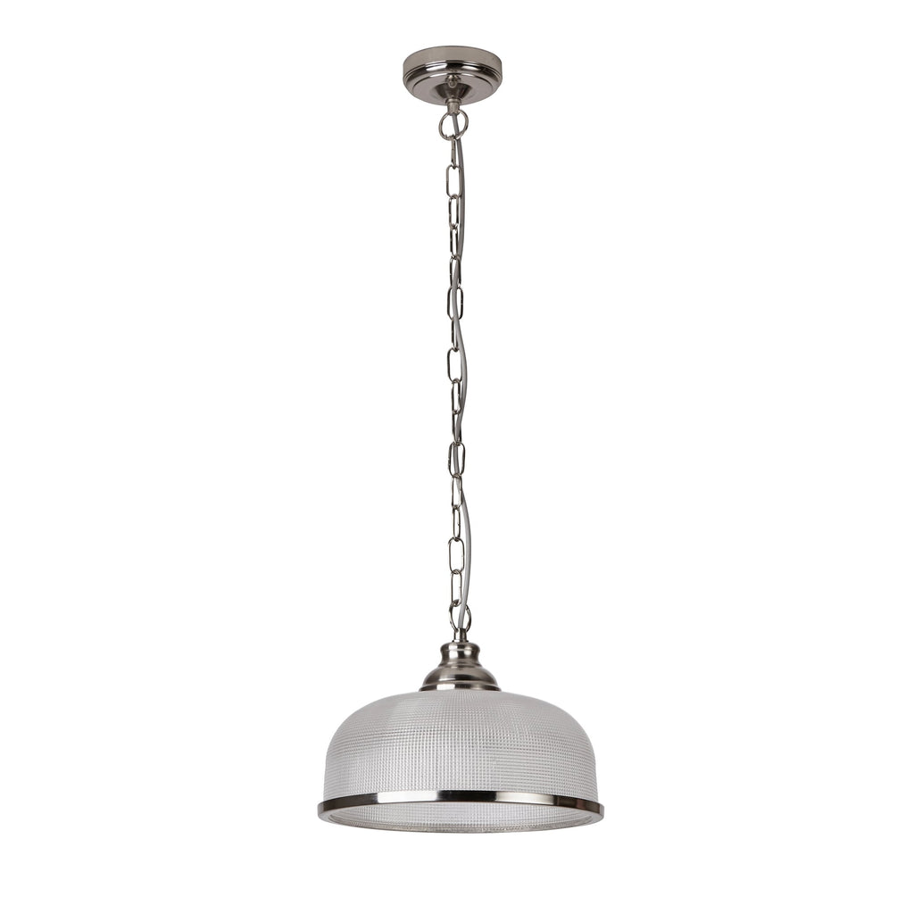 Bistro II Classic Ceiling Pendant In Satin Silver Finish With Glass Shade 1682SS