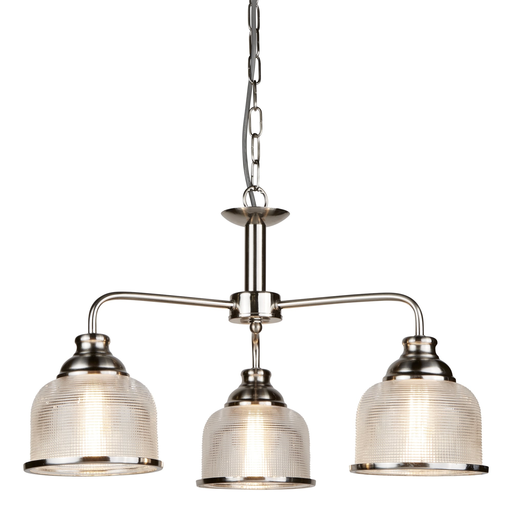 Bistro II Classic 3 Light Ceiling Pendant In Satin Silver Finish With Glass Shades 1683-3SS