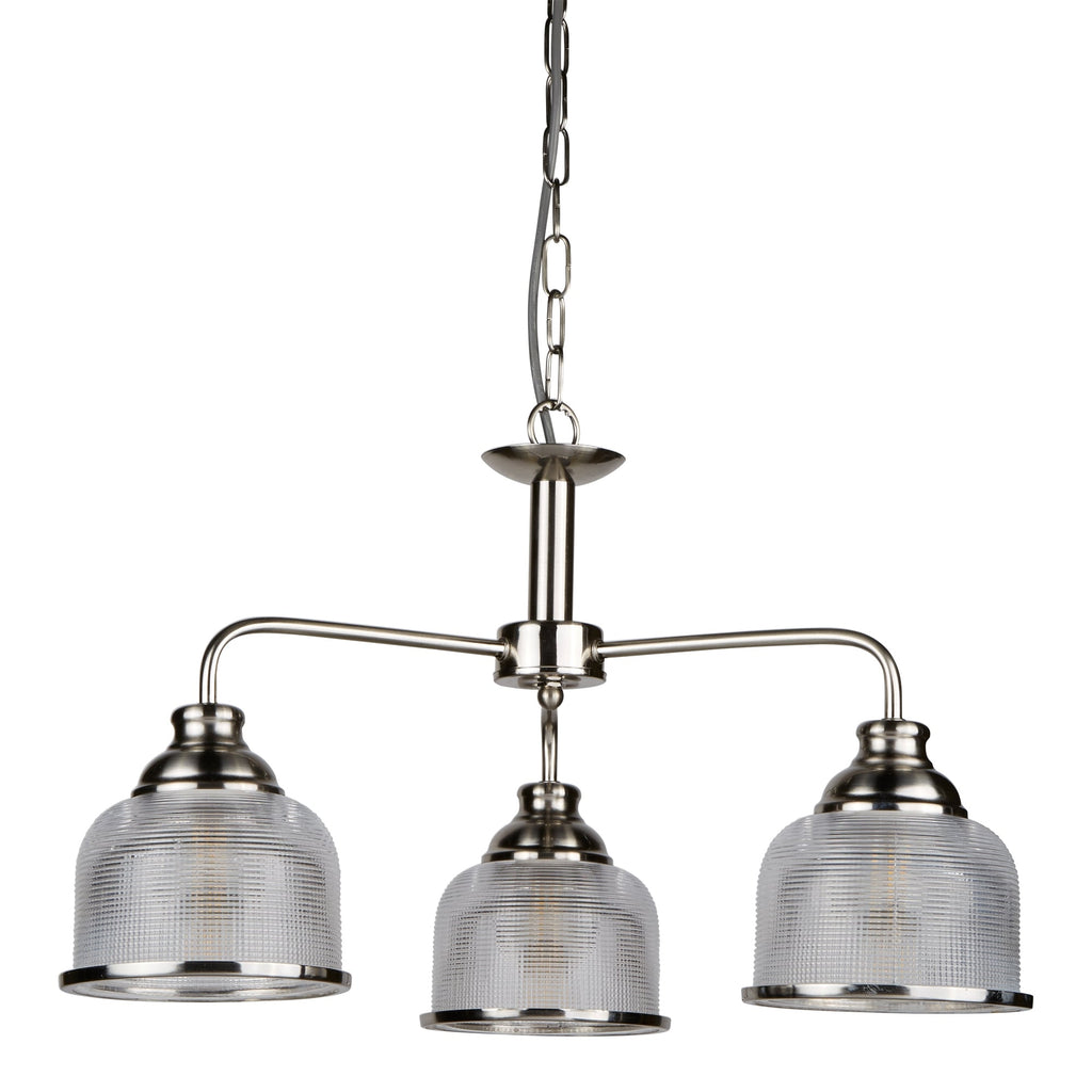 Bistro II Classic 3 Light Ceiling Pendant In Satin Silver Finish With Glass Shades 1683-3SS