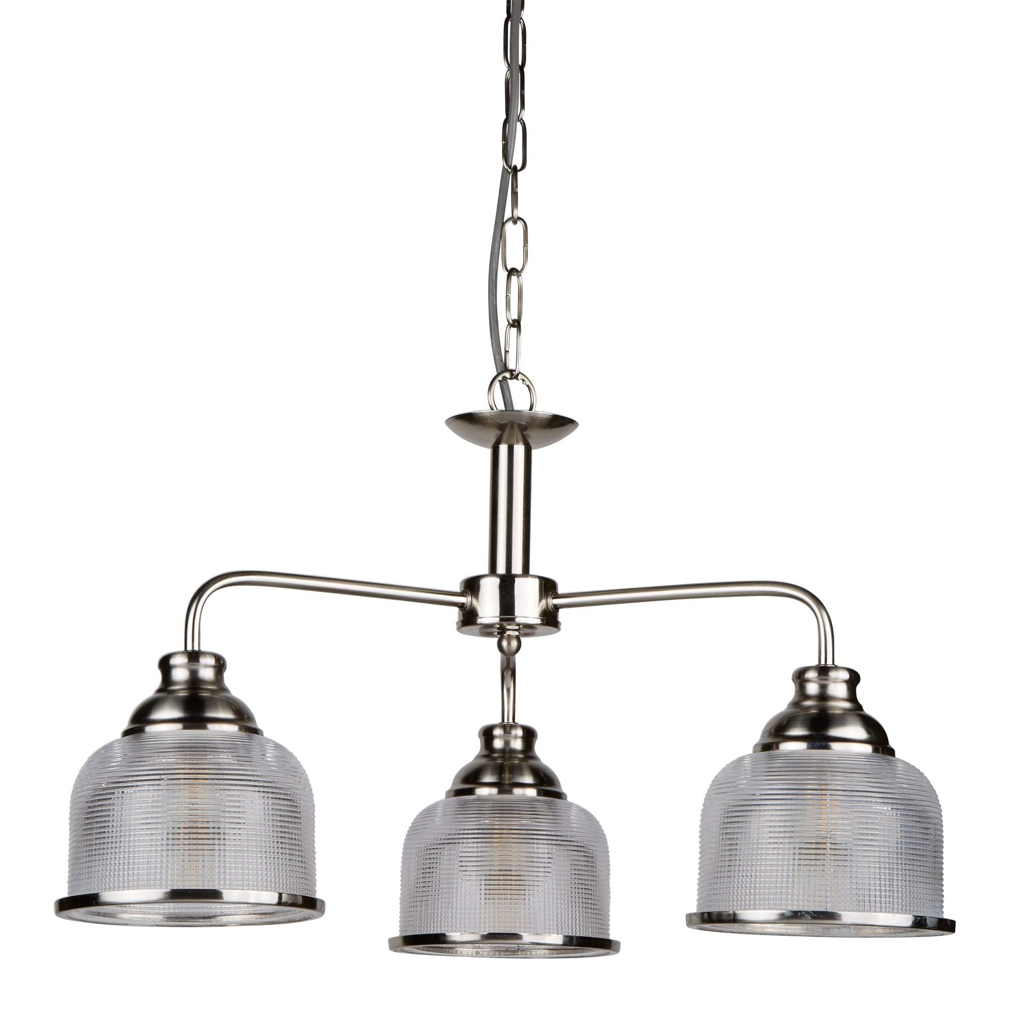 Bistro II Classic 3 Light Ceiling Pendant In Satin Silver Finish With Glass Shades 1683-3SS