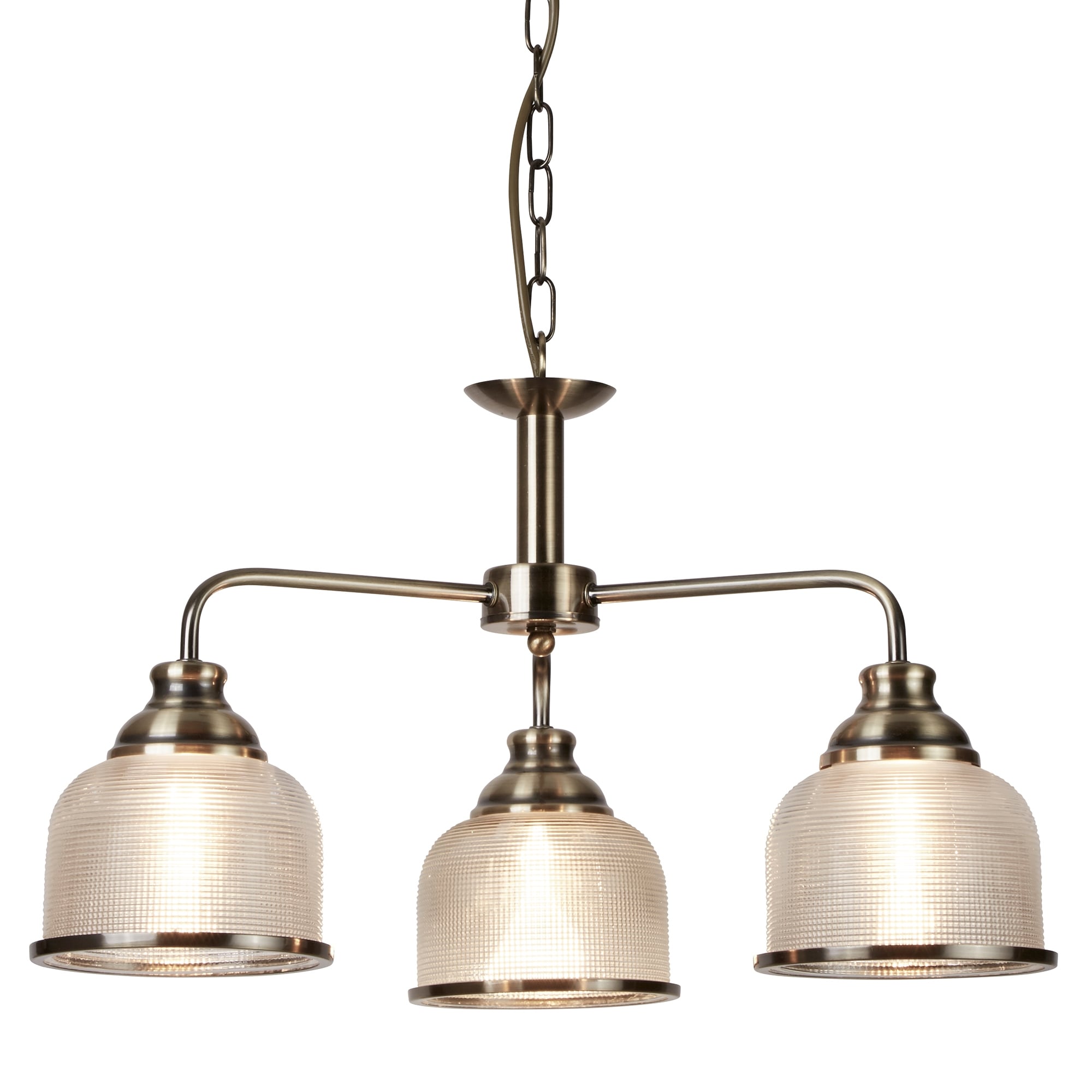 Bistro II Classic 3 Light Ceiling Pendant In Antique Brass With Glass Shades 1683-3AB