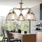 Bistro II Classic 5 Light Ceiling Pendant In Antique Brass With Glass Shades 1685-5AB
