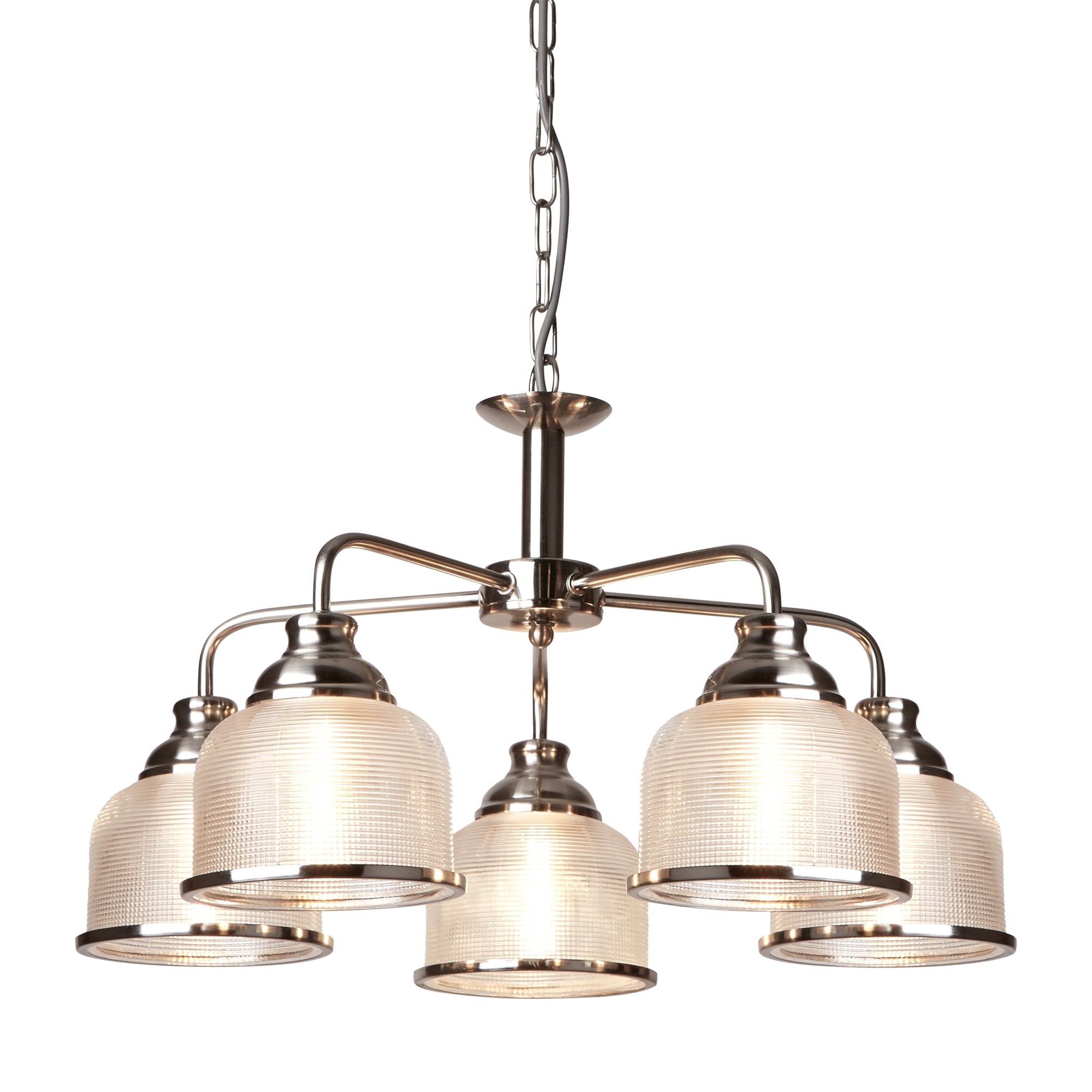 Bistro II Classic 5 Light Ceiling Pendant In Satin Silver With Glass Shades 1685-5SS