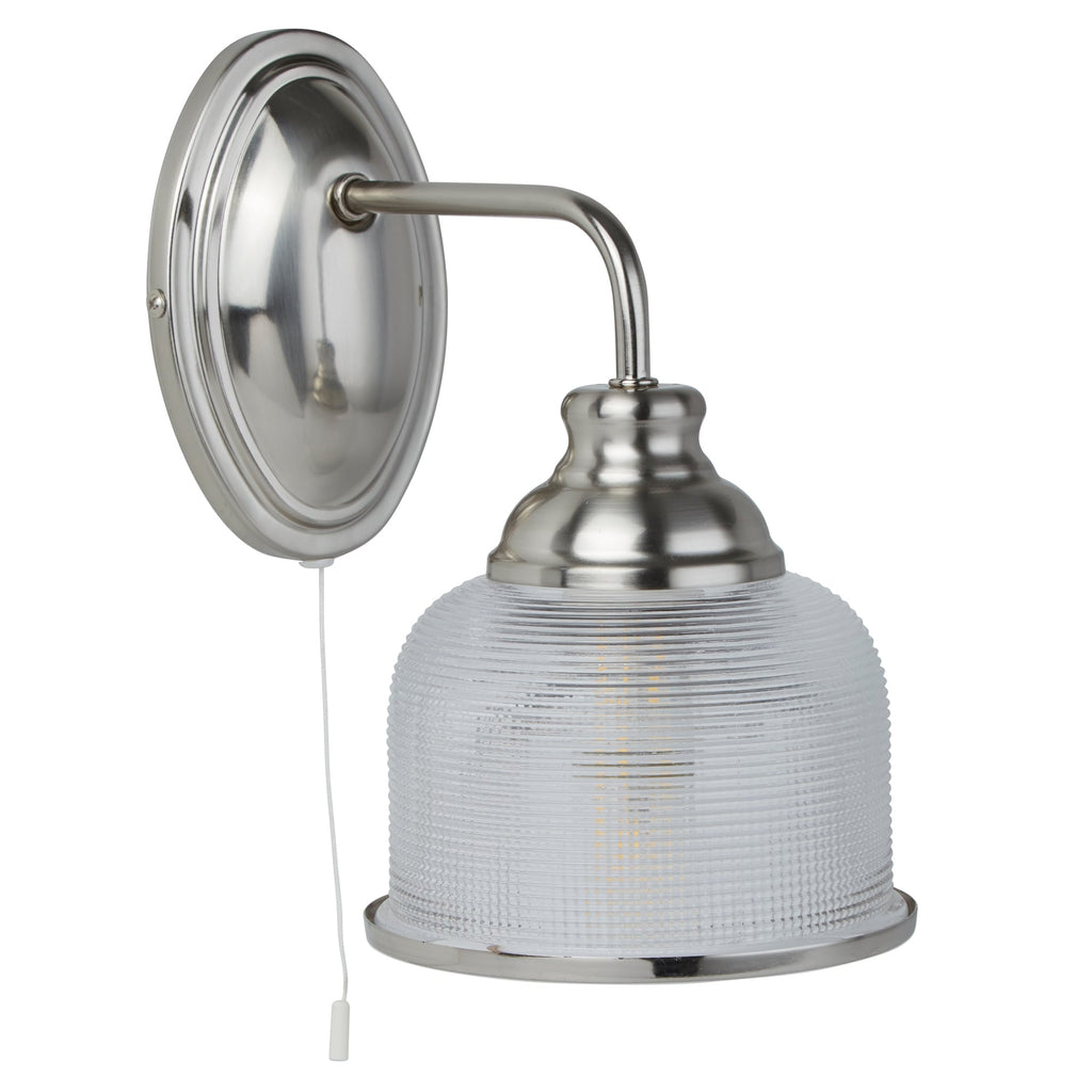 Bistro II Classic Single Wall Light In Satin Silver With Glass Shade 2671-1SS