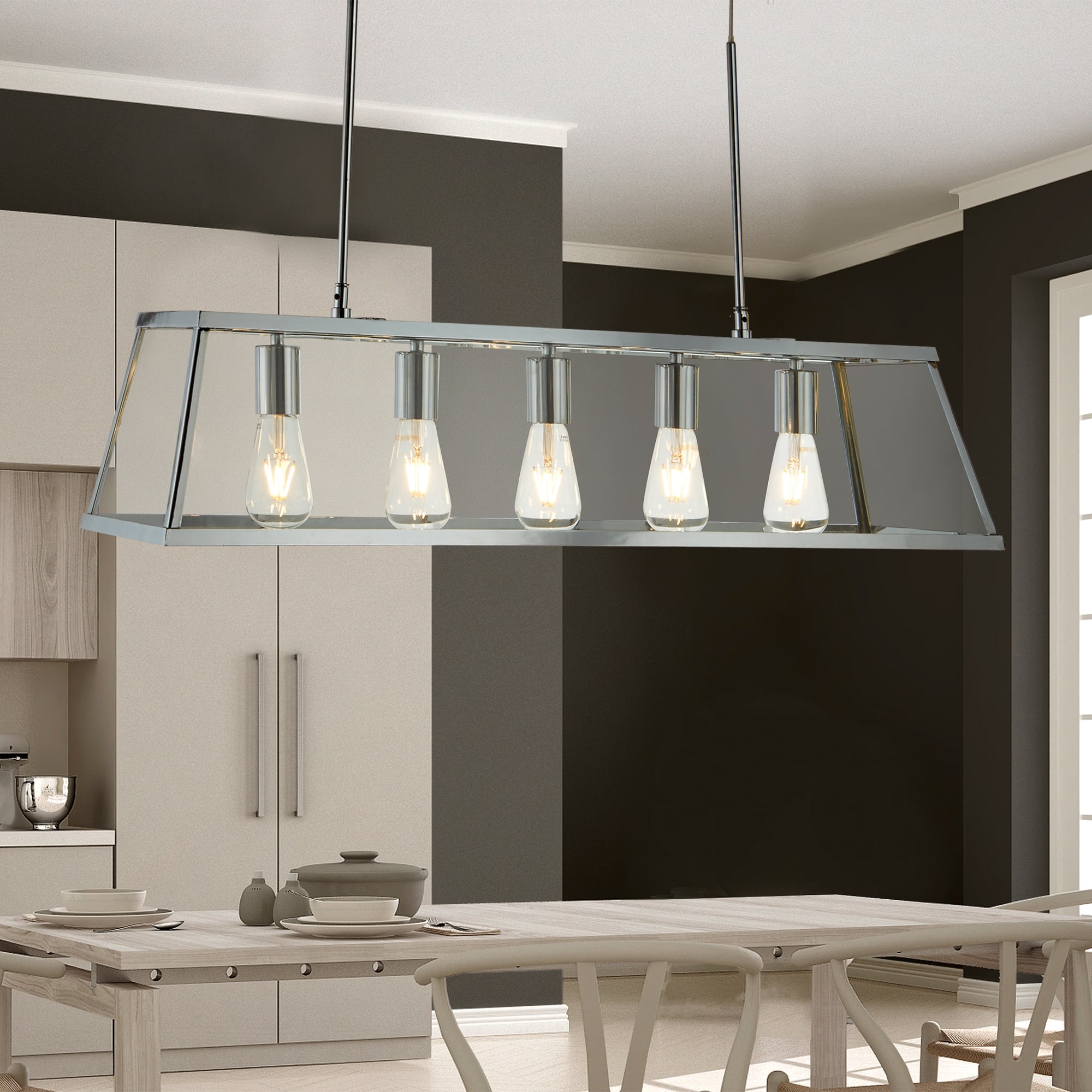 Voyager 5 Light Ceiling Bar Glass Lantern In Polished Chrome Finish 4614-5CC