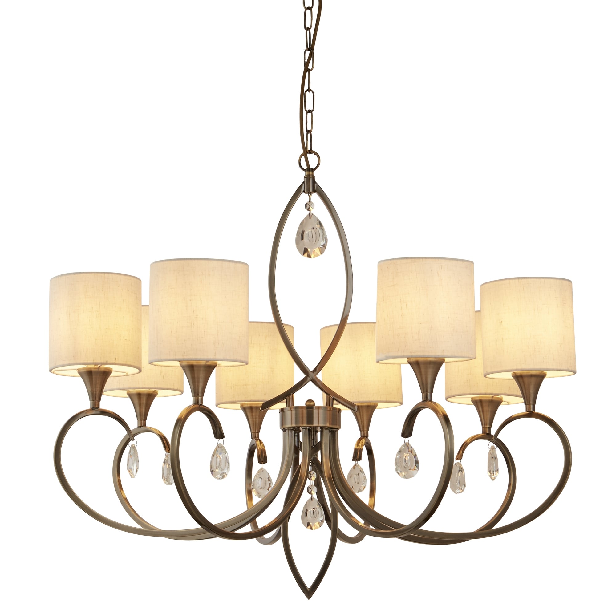 Alberto 8 Light Ceiling Pendant Light In Antique Brass Finish With Shades 1608-8AB