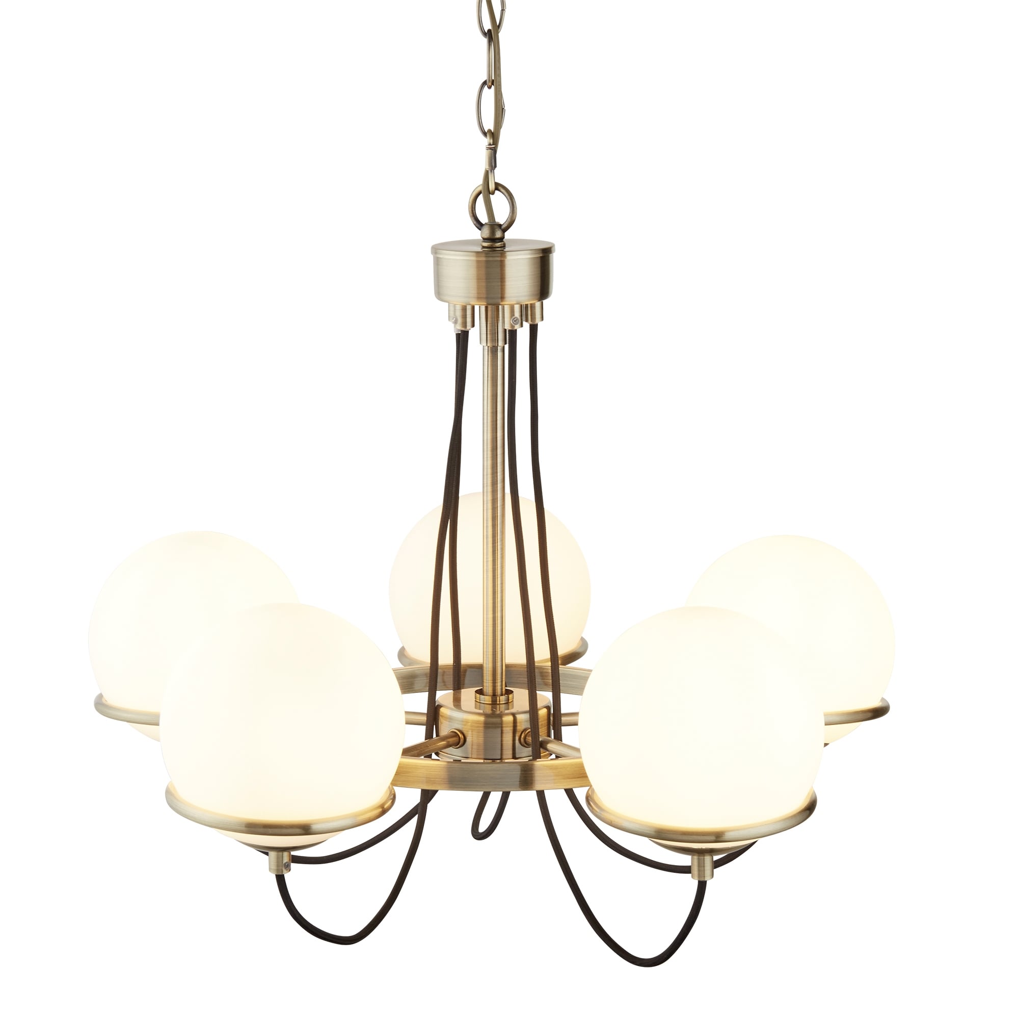 Sphere Elegant 5 Light Ceiling Pendant Light In Antique Brass Finish 7095-5AB