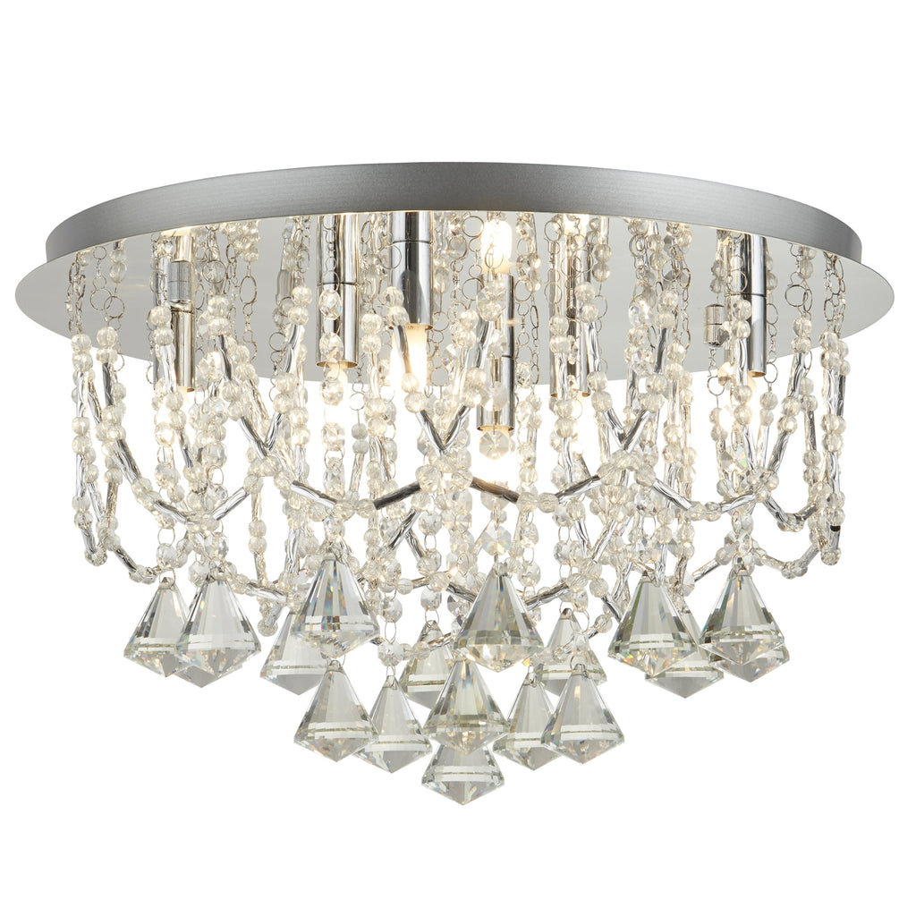 Mela Stylish Six Light Semi Flush Fitting In Chrome With Crystal Glass Droplets 9986-6CC