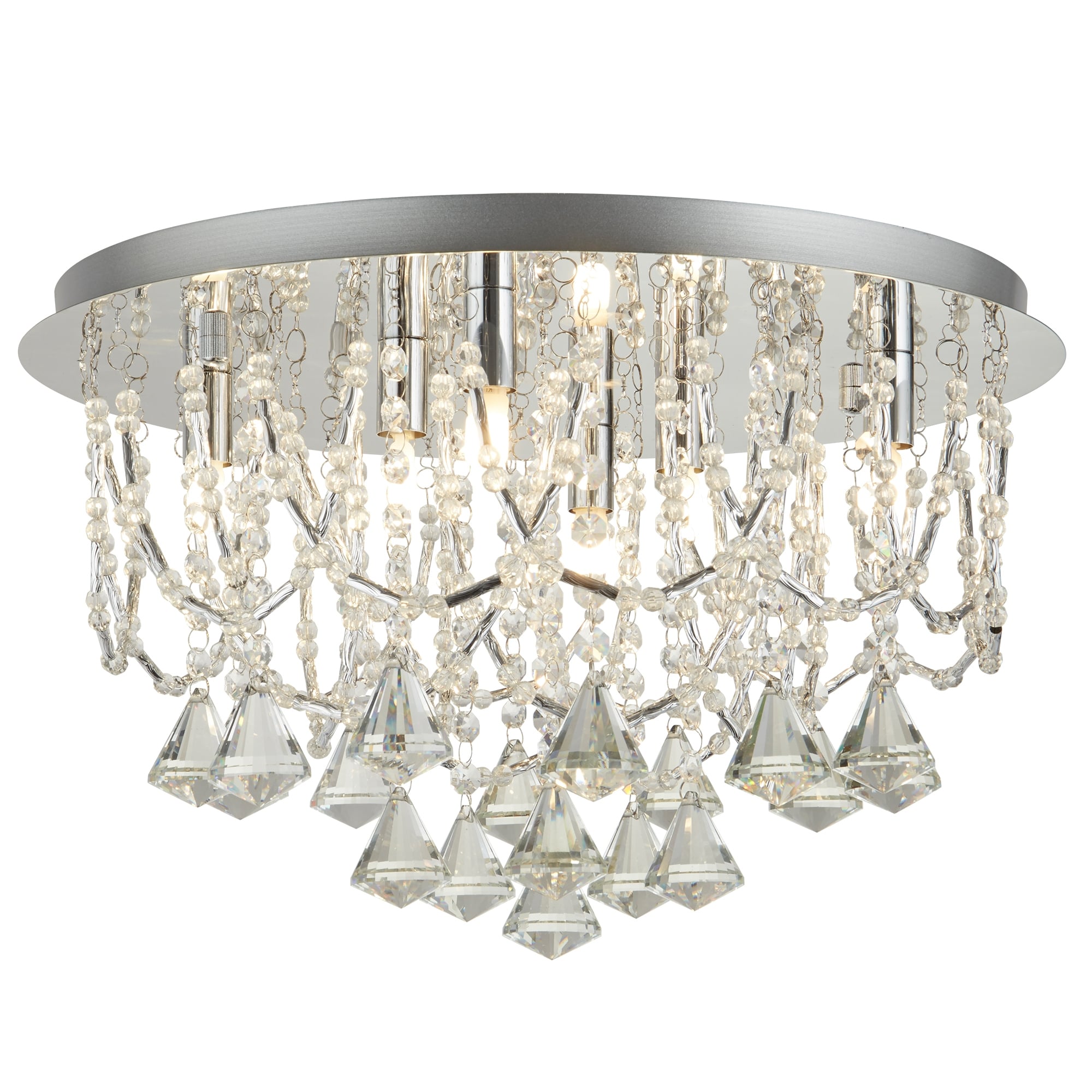 Mela Stylish Six Light Semi Flush Fitting In Chrome With Crystal Glass Droplets 9986-6CC