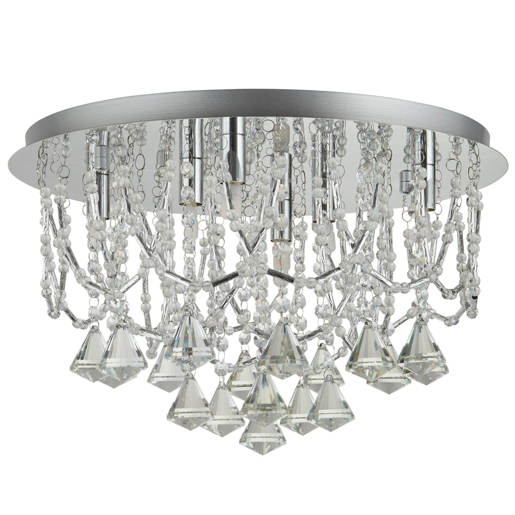 Mela Stylish Six Light Semi Flush Fitting In Chrome With Crystal Glass Droplets 9986-6CC