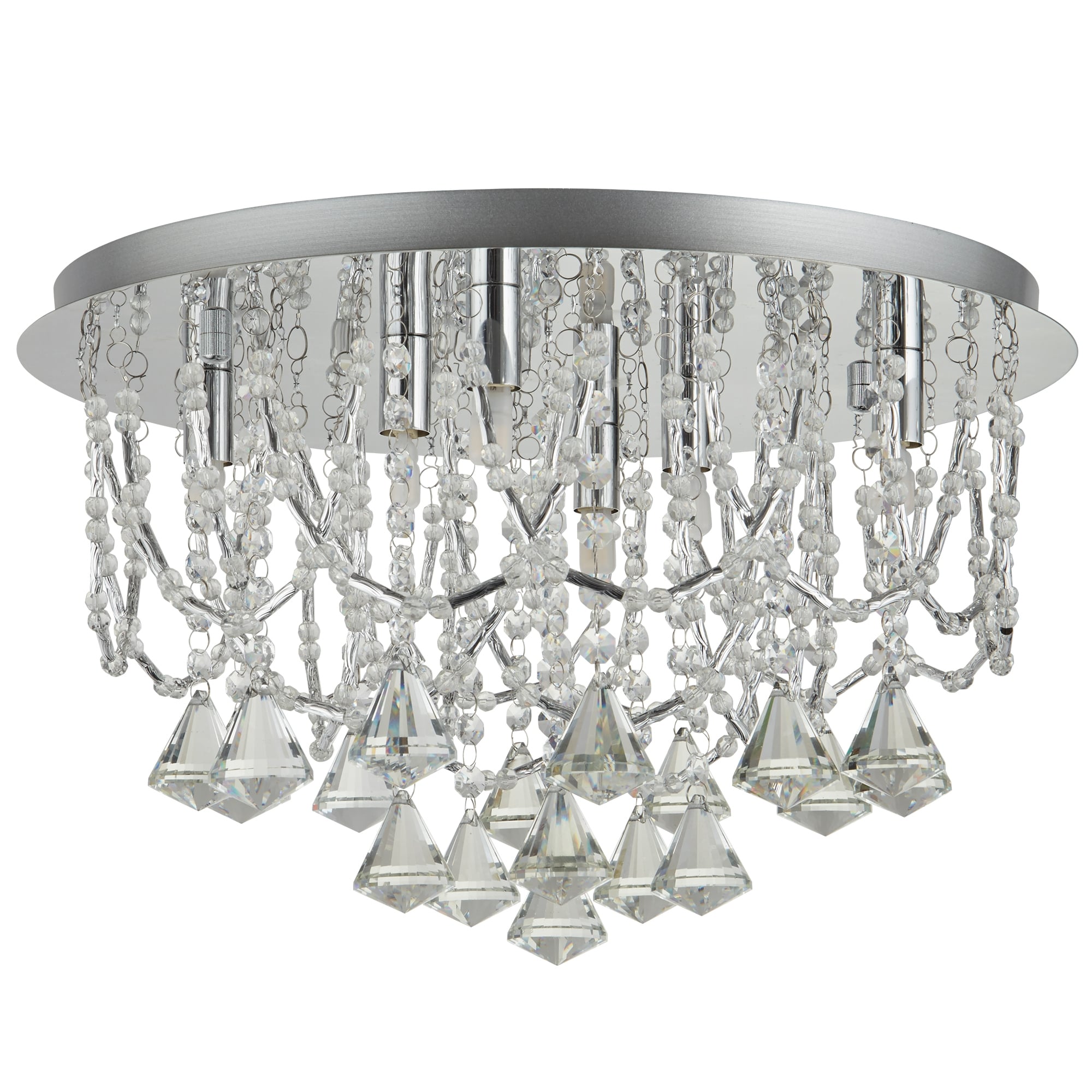 Mela Stylish Six Light Semi Flush Fitting In Chrome With Crystal Glass Droplets 9986-6CC