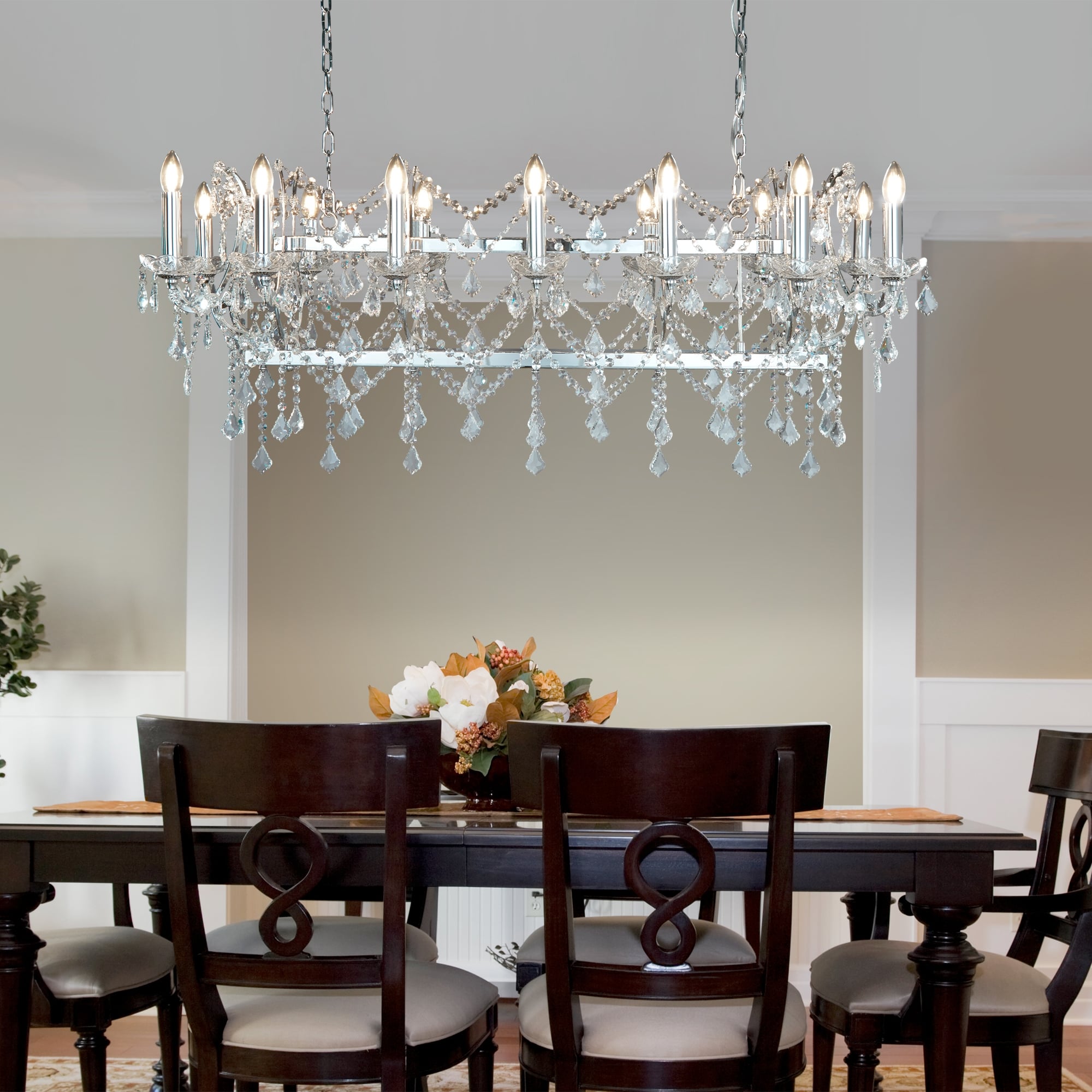 Florence Elegant Ceiling Bar Pendant Light In Chrome With Crystal Drops 80614-14CC
