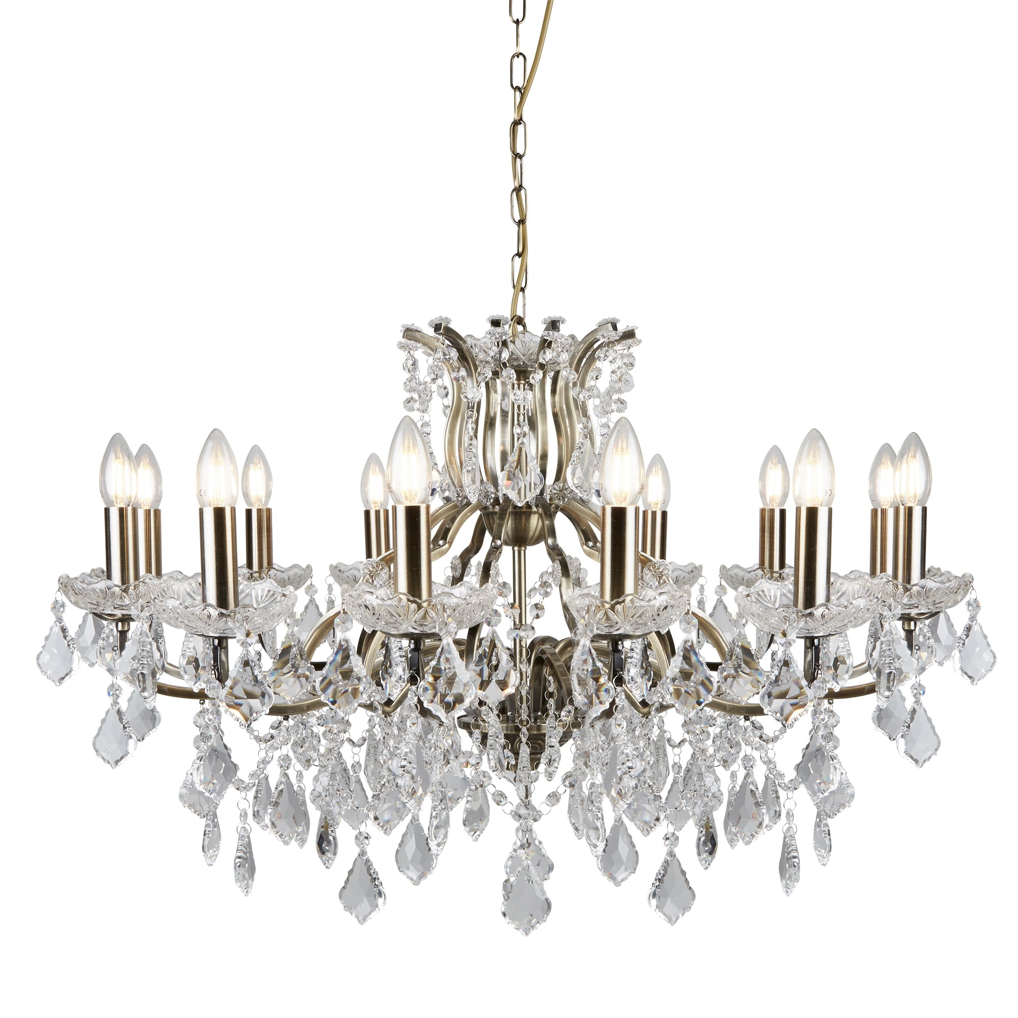 Paris Classic 12 Light Ceiling Chandelier In Antique Brass Finish With Crystal Glass 87312-12AB