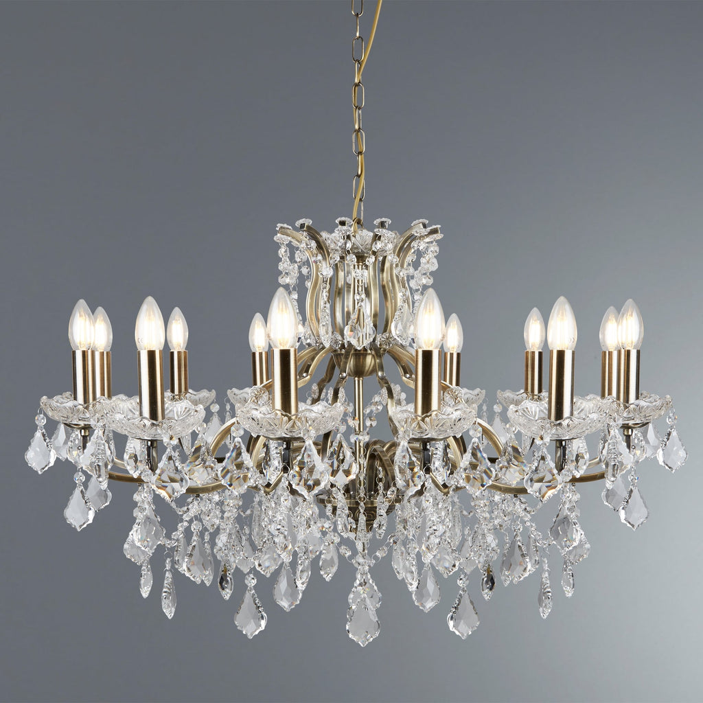 Paris Classic 12 Light Ceiling Chandelier In Antique Brass Finish With Crystal Glass 87312-12AB