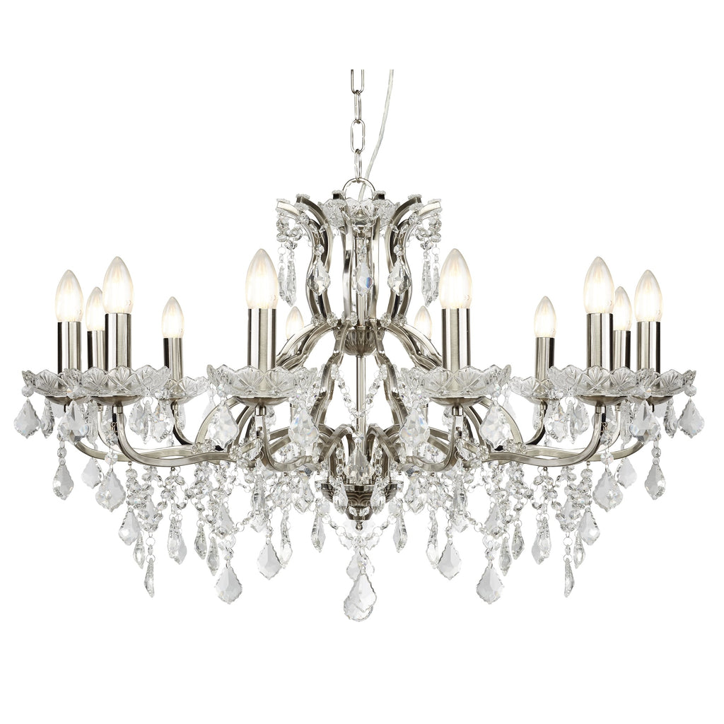 Paris Classic 12 Light Ceiling Chandelier In Satin Silver With Crystal Glass 87312-12SS