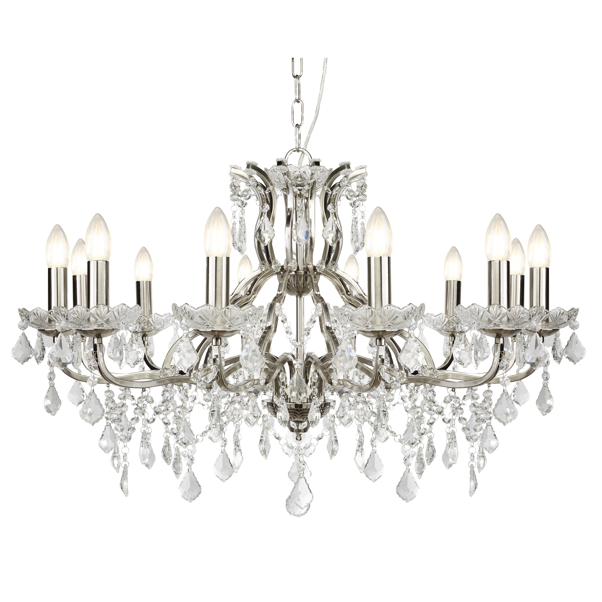 Paris Classic 12 Light Ceiling Chandelier In Satin Silver With Crystal Glass 87312-12SS