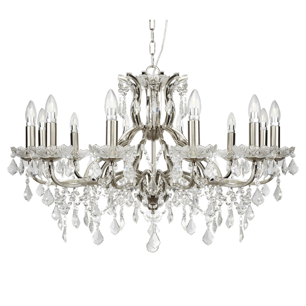 Paris Classic 12 Light Ceiling Chandelier In Satin Silver With Crystal Glass 87312-12SS