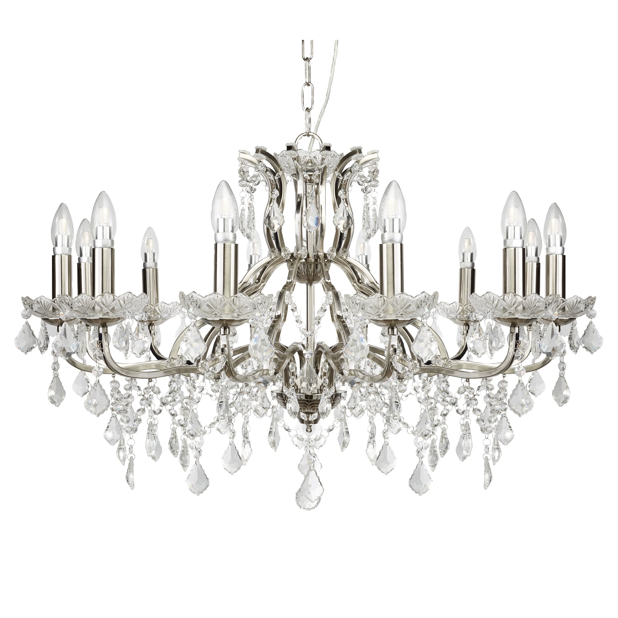 Paris Classic 12 Light Ceiling Chandelier In Satin Silver With Crystal Glass 87312-12SS