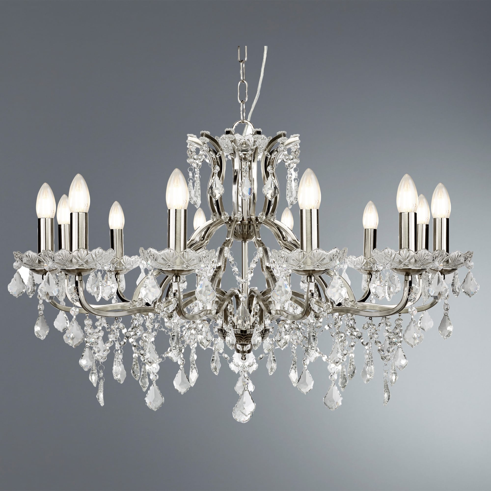 Paris Classic 12 Light Ceiling Chandelier In Satin Silver With Crystal Glass 87312-12SS