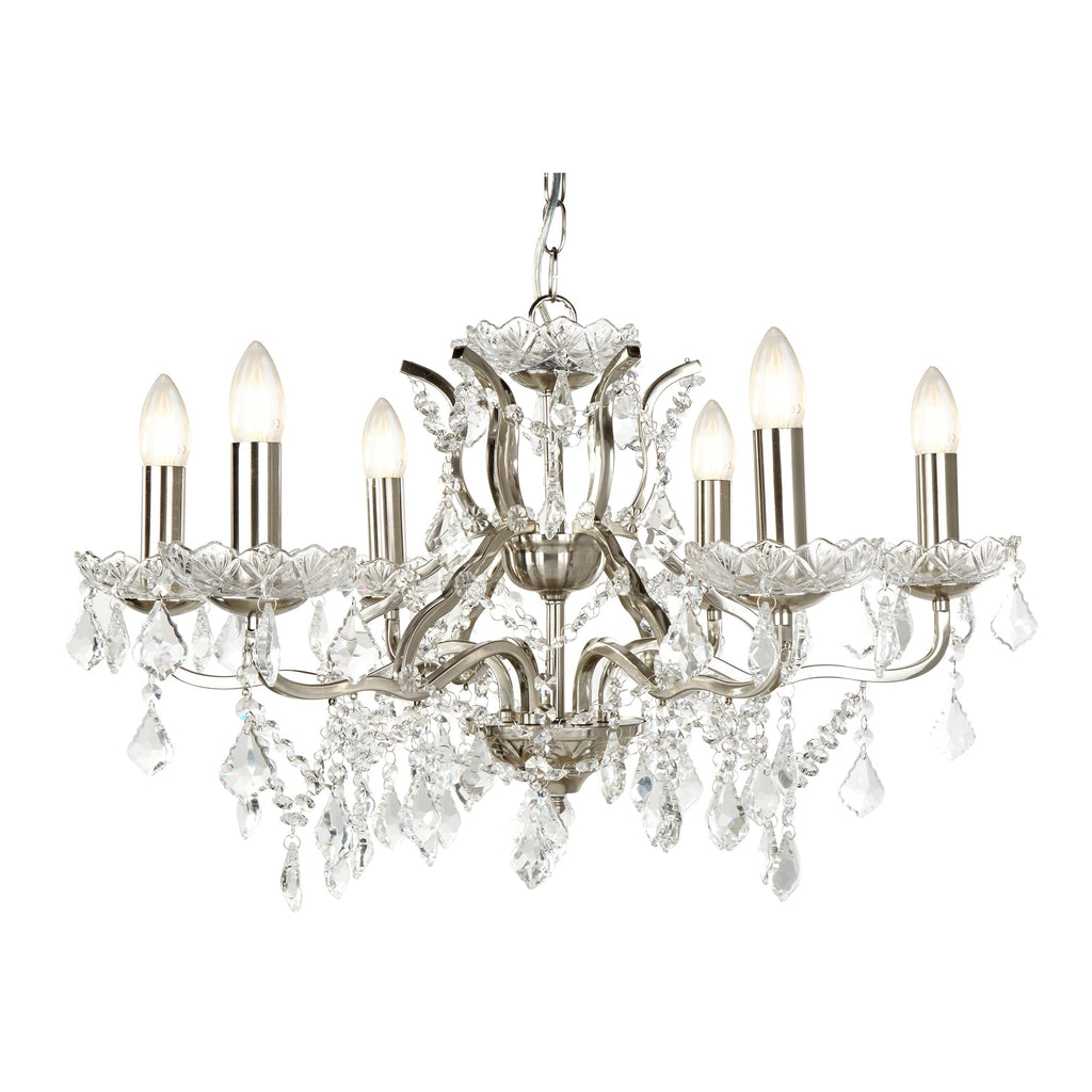 Paris Classic 6 Light Ceiling Chandelier In Satin Silver With Crystal Glass 8736-6SS