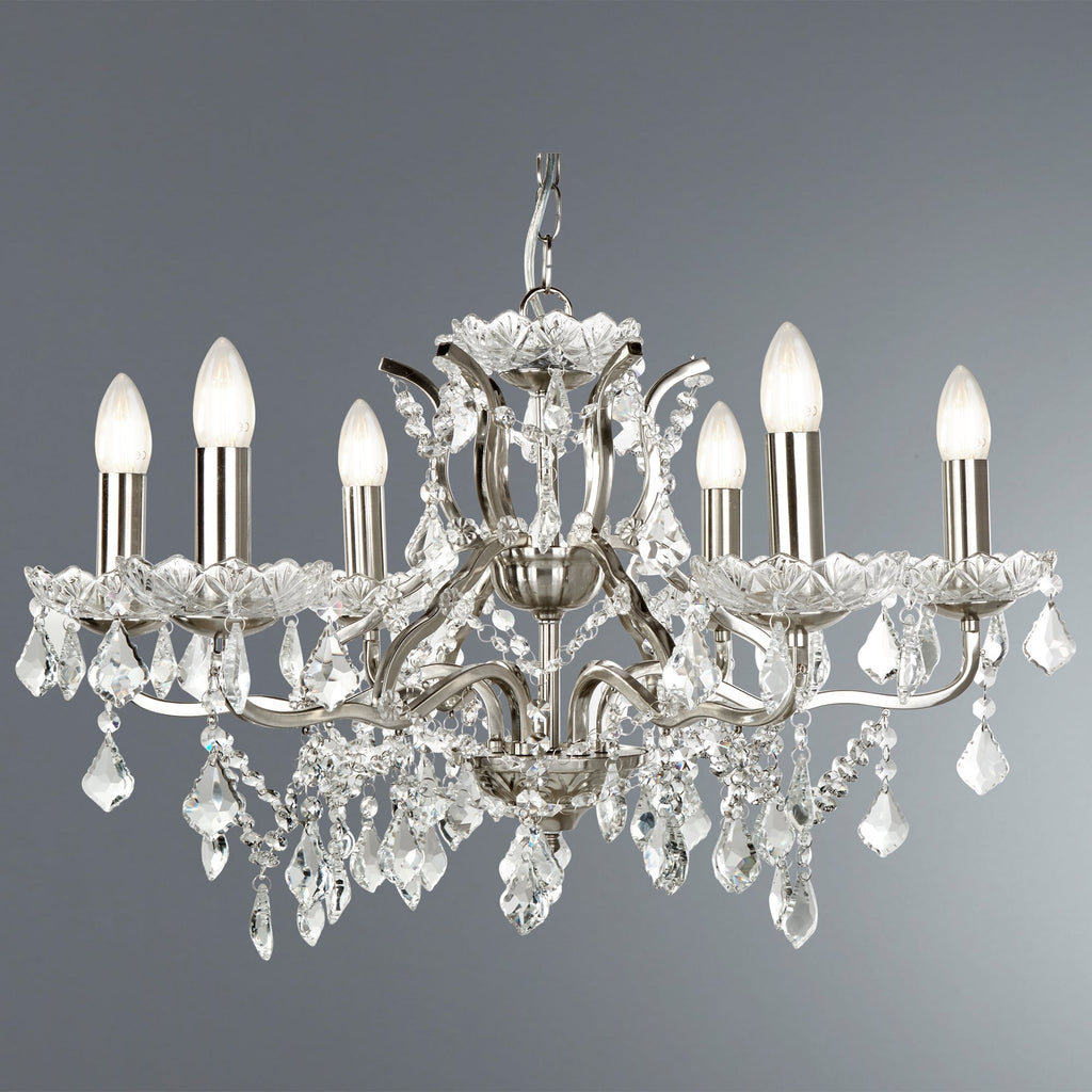Paris Classic 6 Light Ceiling Chandelier In Satin Silver With Crystal Glass 8736-6SS