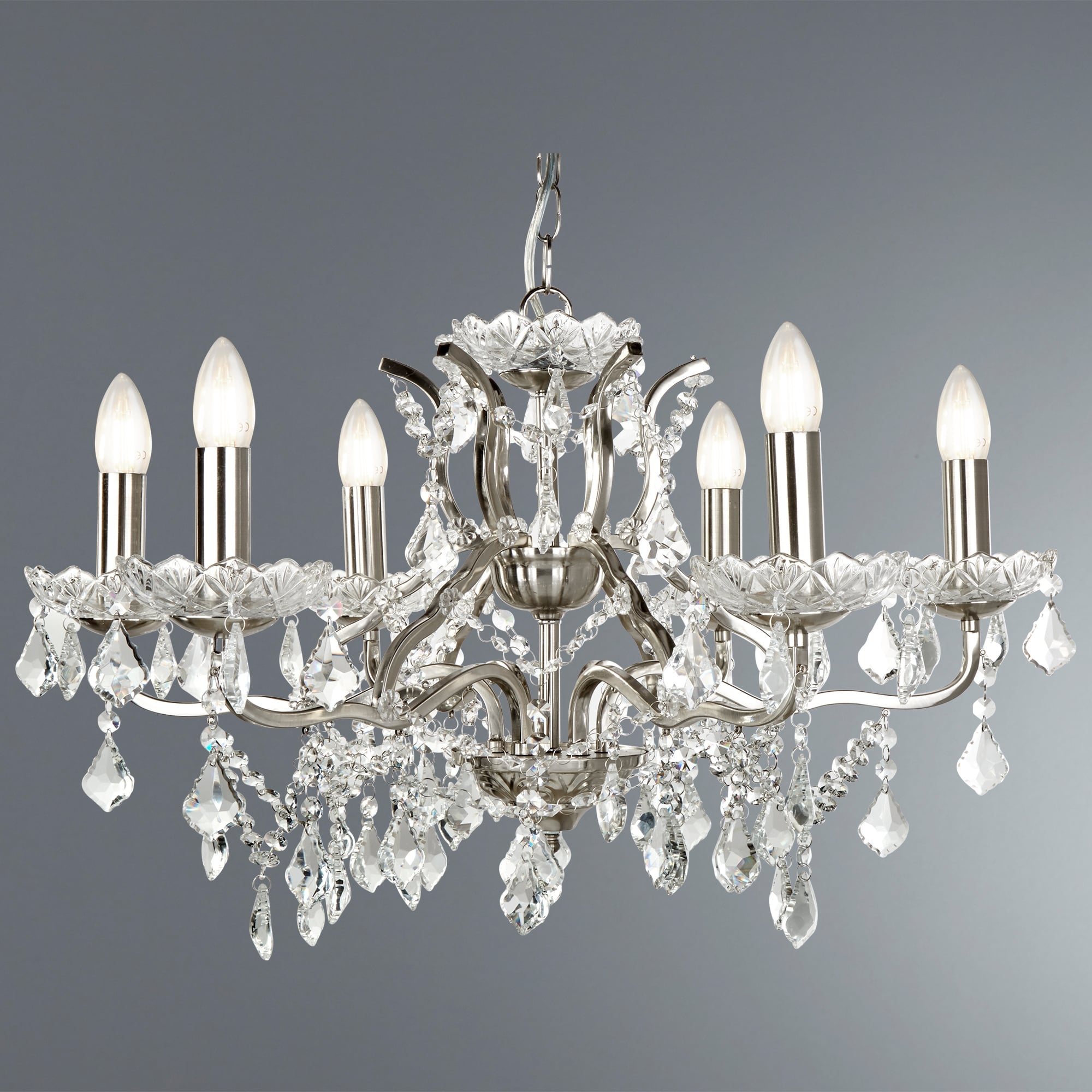 Paris Classic 6 Light Ceiling Chandelier In Satin Silver With Crystal Glass 8736-6SS