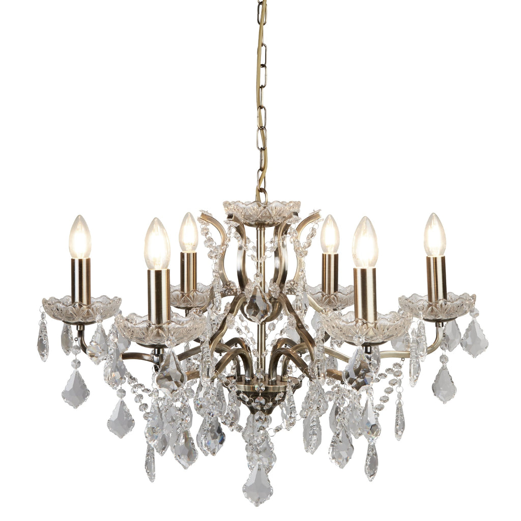 Paris Classic 6 Light Ceiling Chandelier In Antique Brass With Crystal Glass 8736-6AB