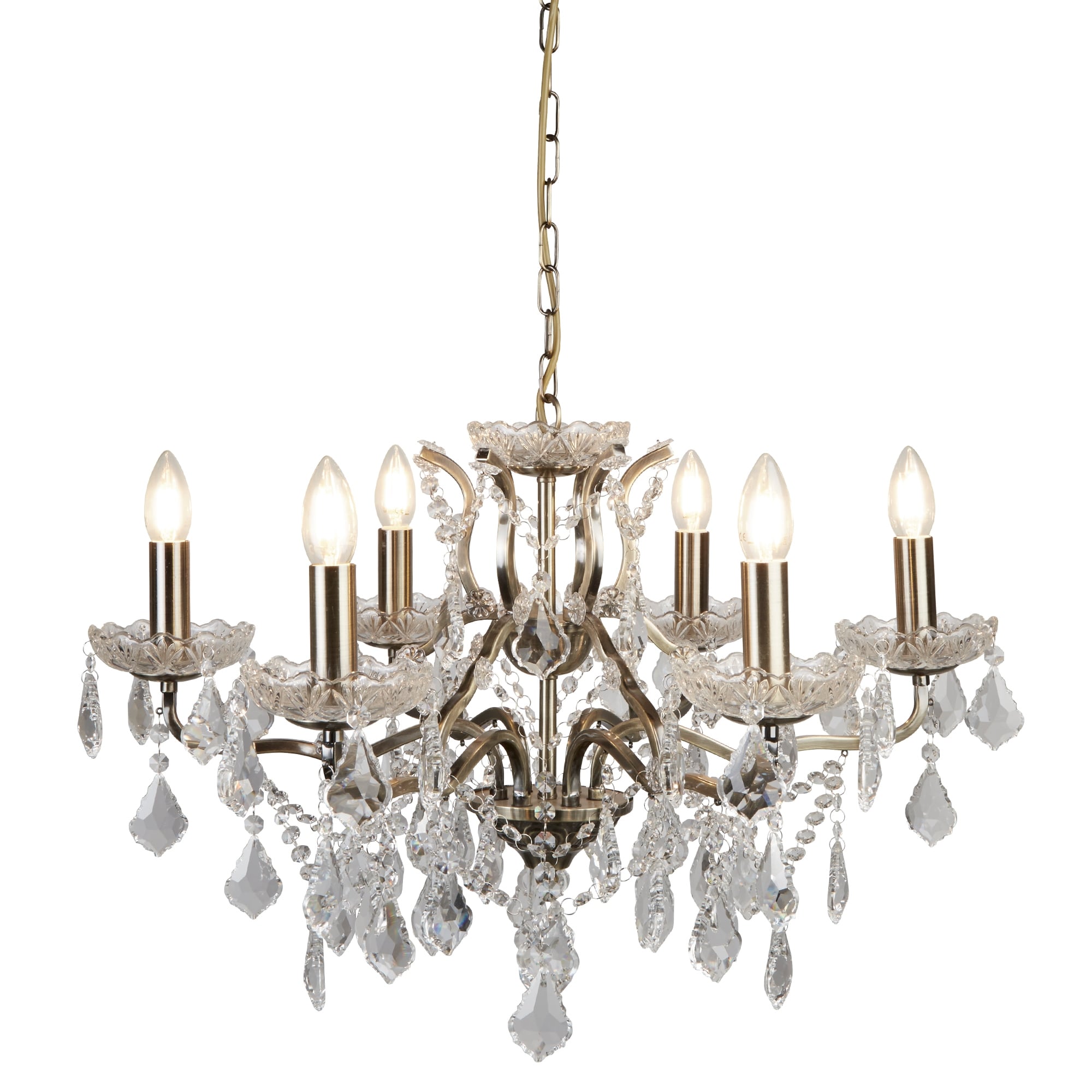 Paris Classic 6 Light Ceiling Chandelier In Antique Brass With Crystal Glass 8736-6AB