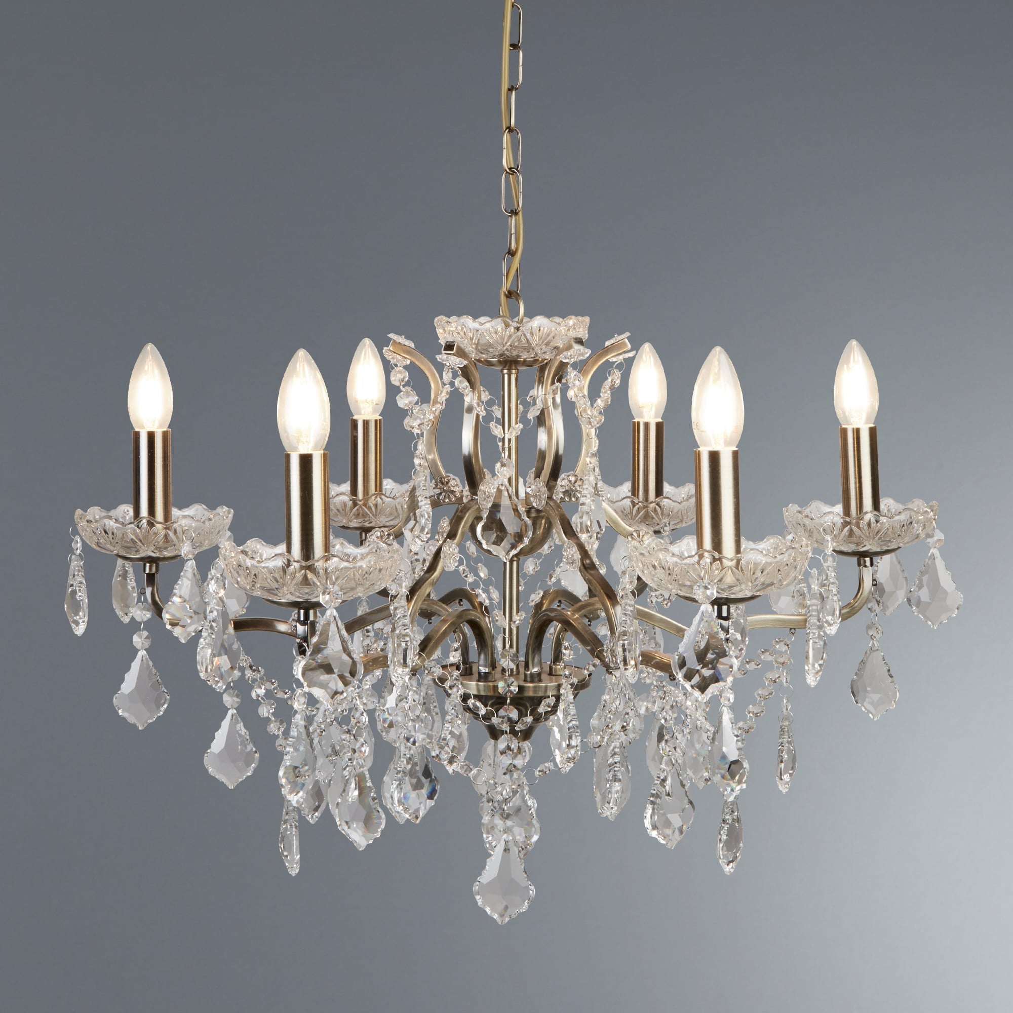 Paris Classic 6 Light Ceiling Chandelier In Antique Brass With Crystal Glass 8736-6AB