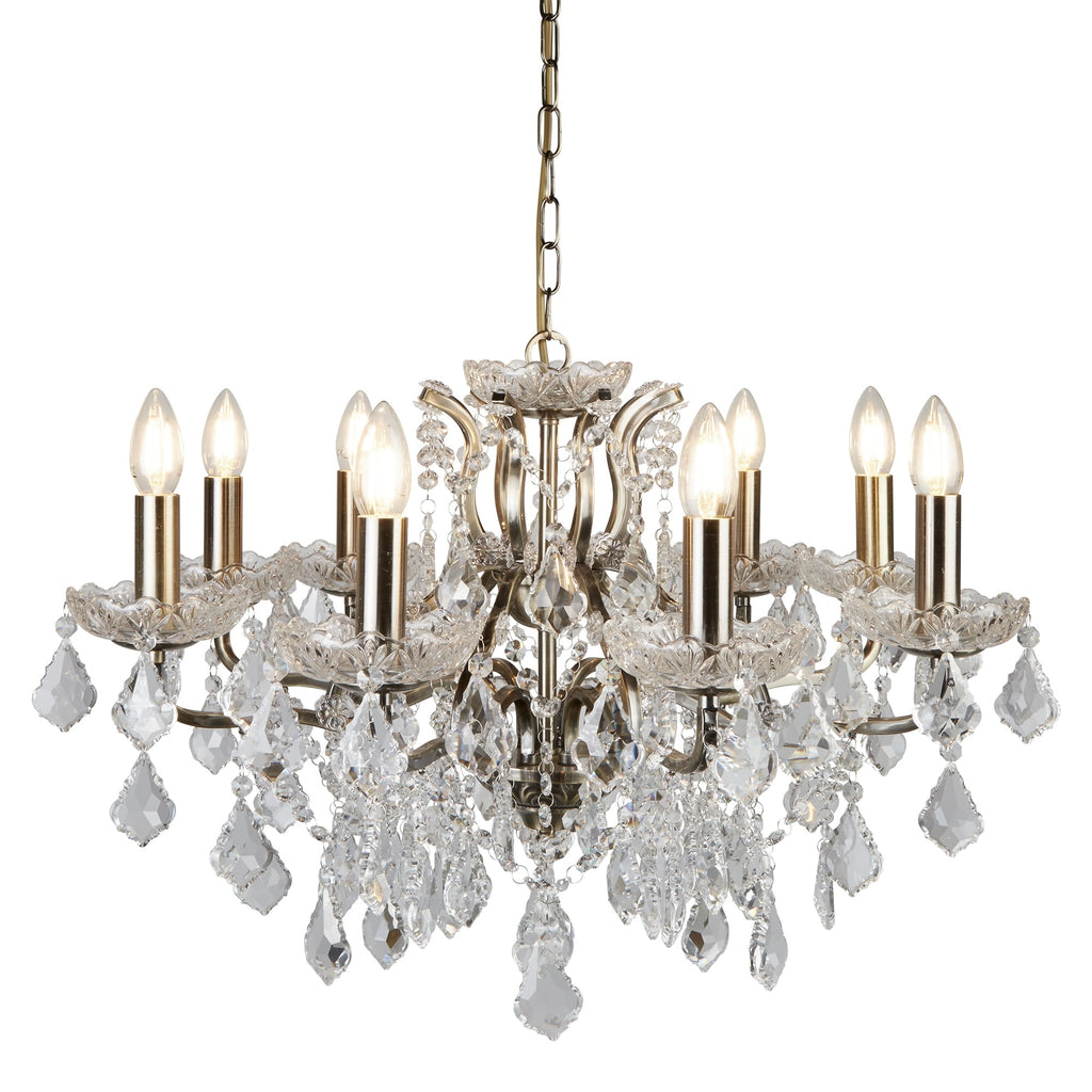 Paris Classic 8 Light Ceiling Chandelier In Antique Brass With Crystal Glass 8738-8AB