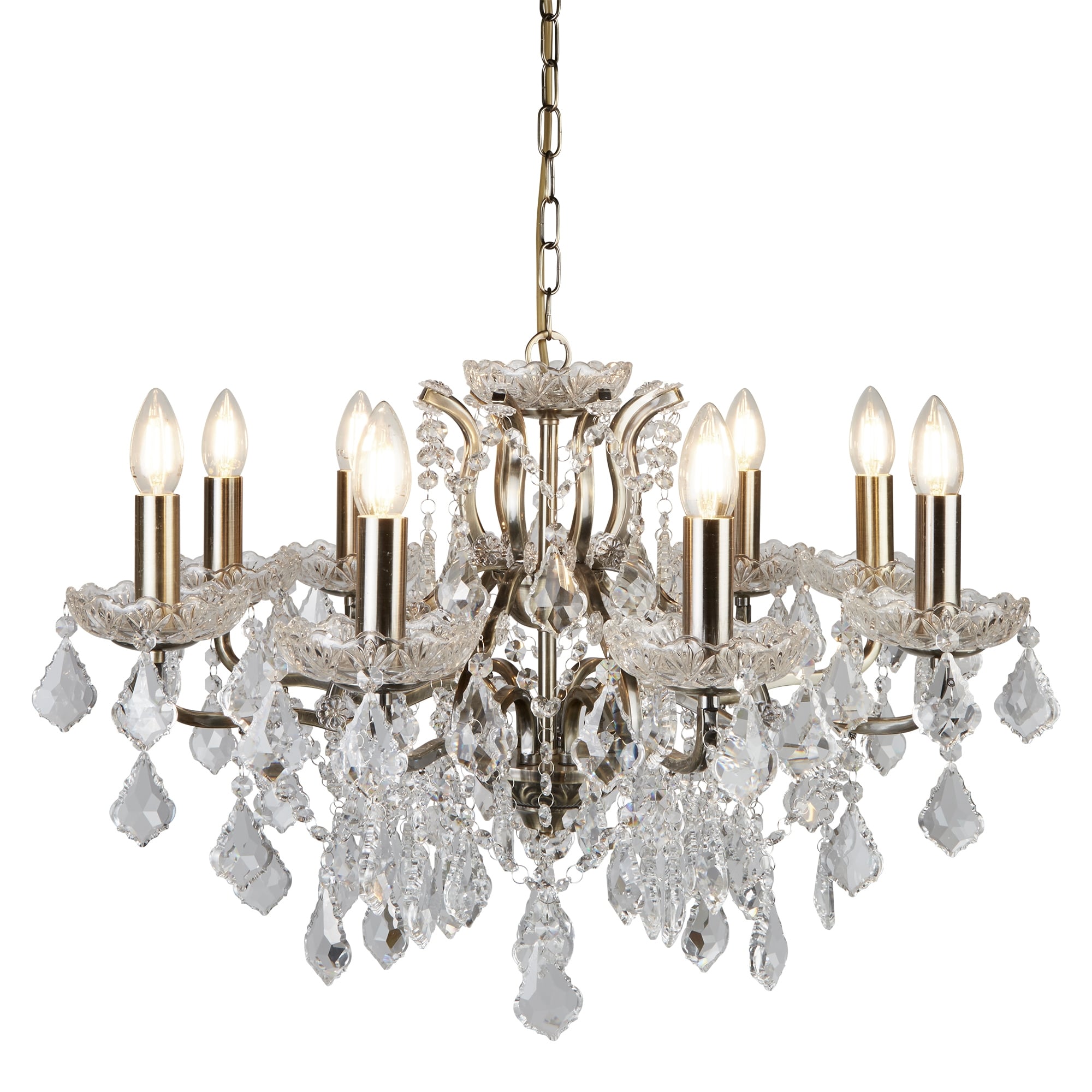 Paris Classic 8 Light Ceiling Chandelier In Antique Brass With Crystal Glass 8738-8AB