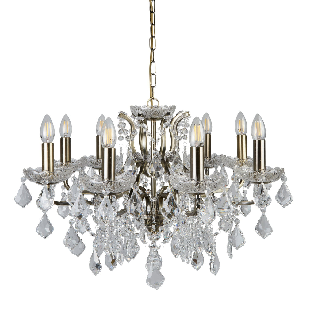 Paris Classic 8 Light Ceiling Chandelier In Antique Brass With Crystal Glass 8738-8AB