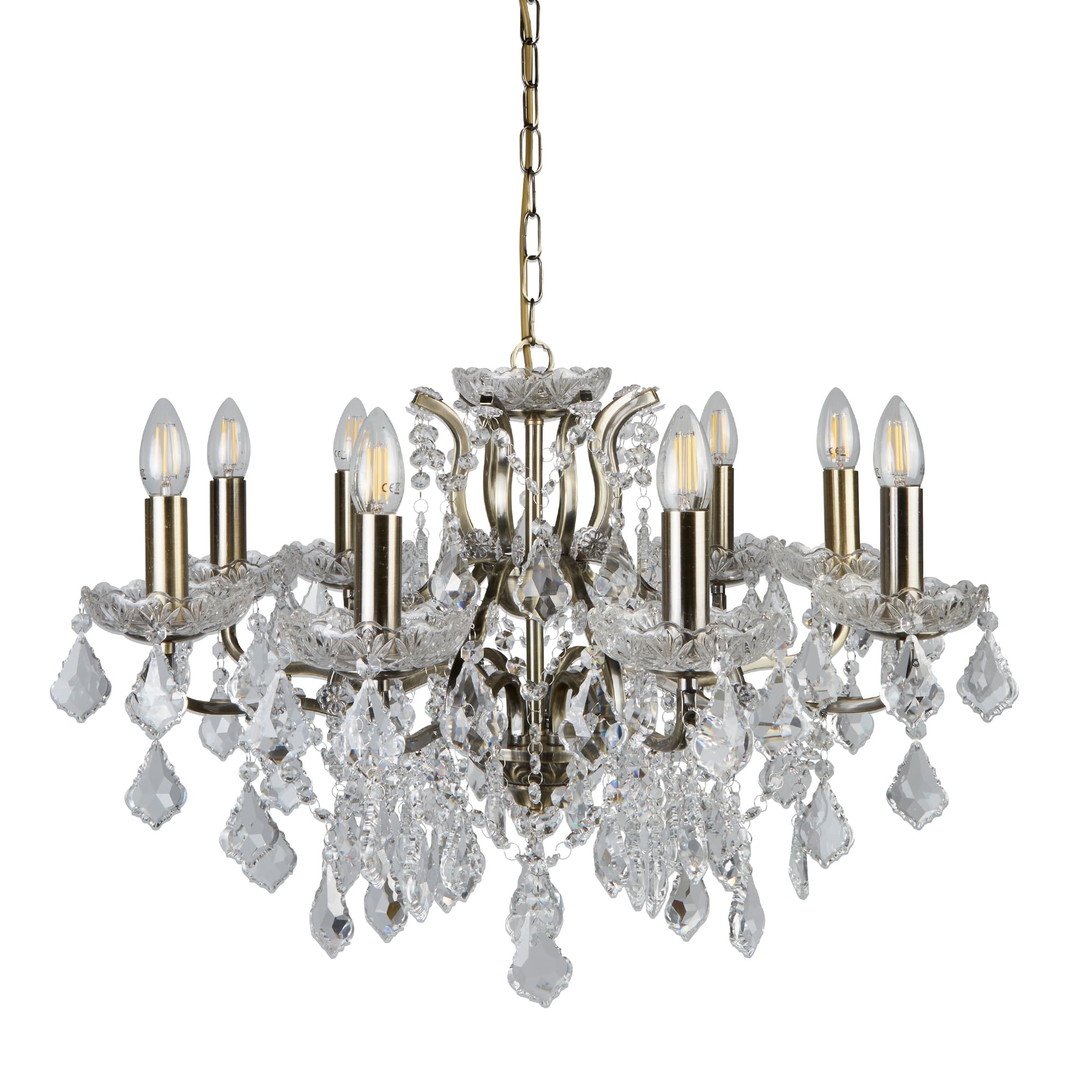 Paris Classic 8 Light Ceiling Chandelier In Antique Brass With Crystal Glass 8738-8AB
