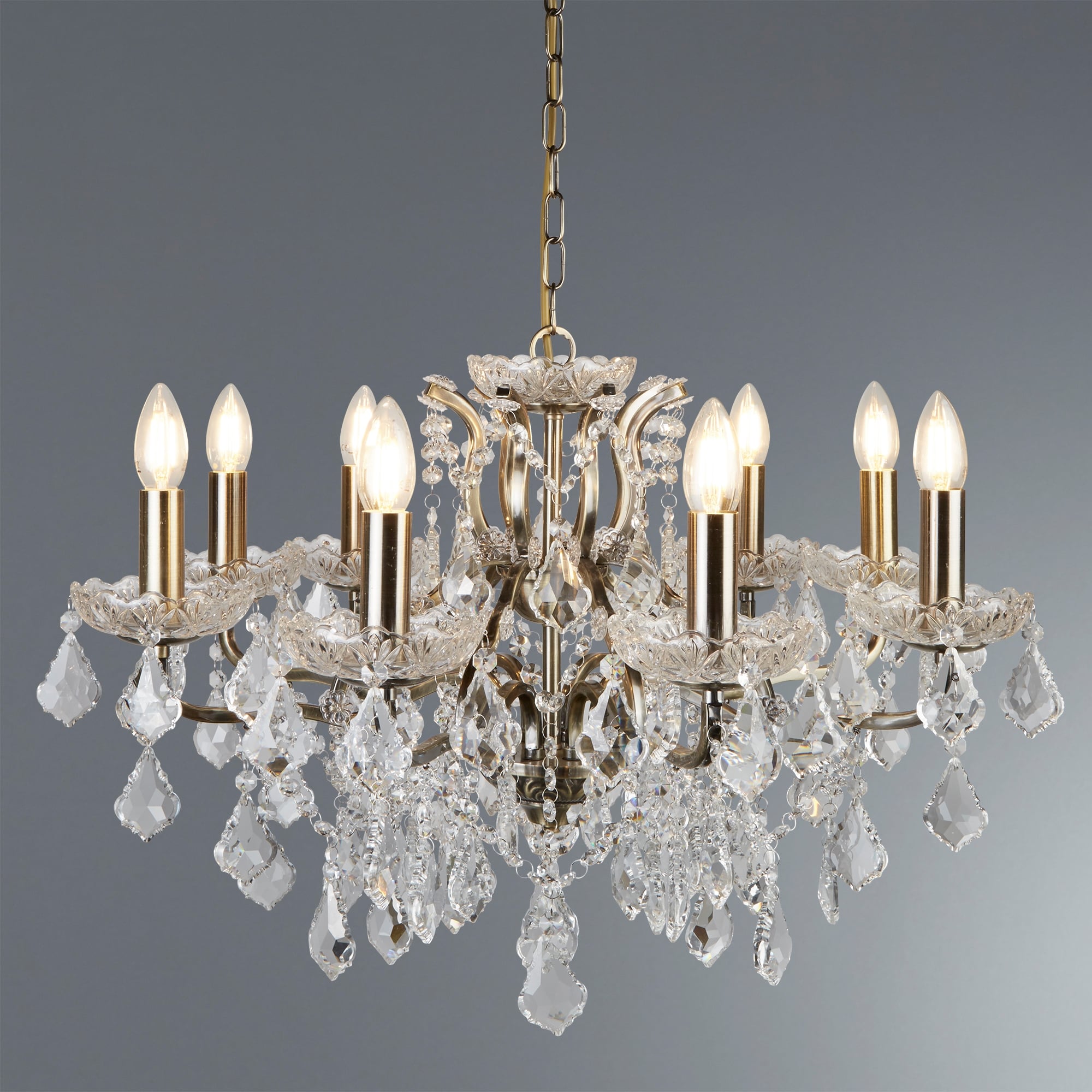 Paris Classic 8 Light Ceiling Chandelier In Antique Brass With Crystal Glass 8738-8AB