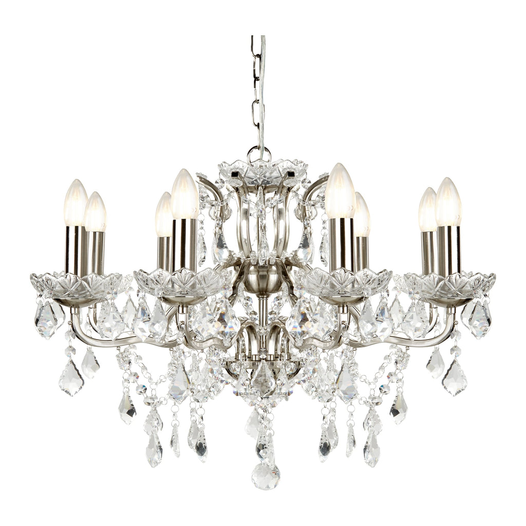 Paris Classic 8 Light Ceiling Chandelier In Satin Silver With Crystal Glass 8738-8SS